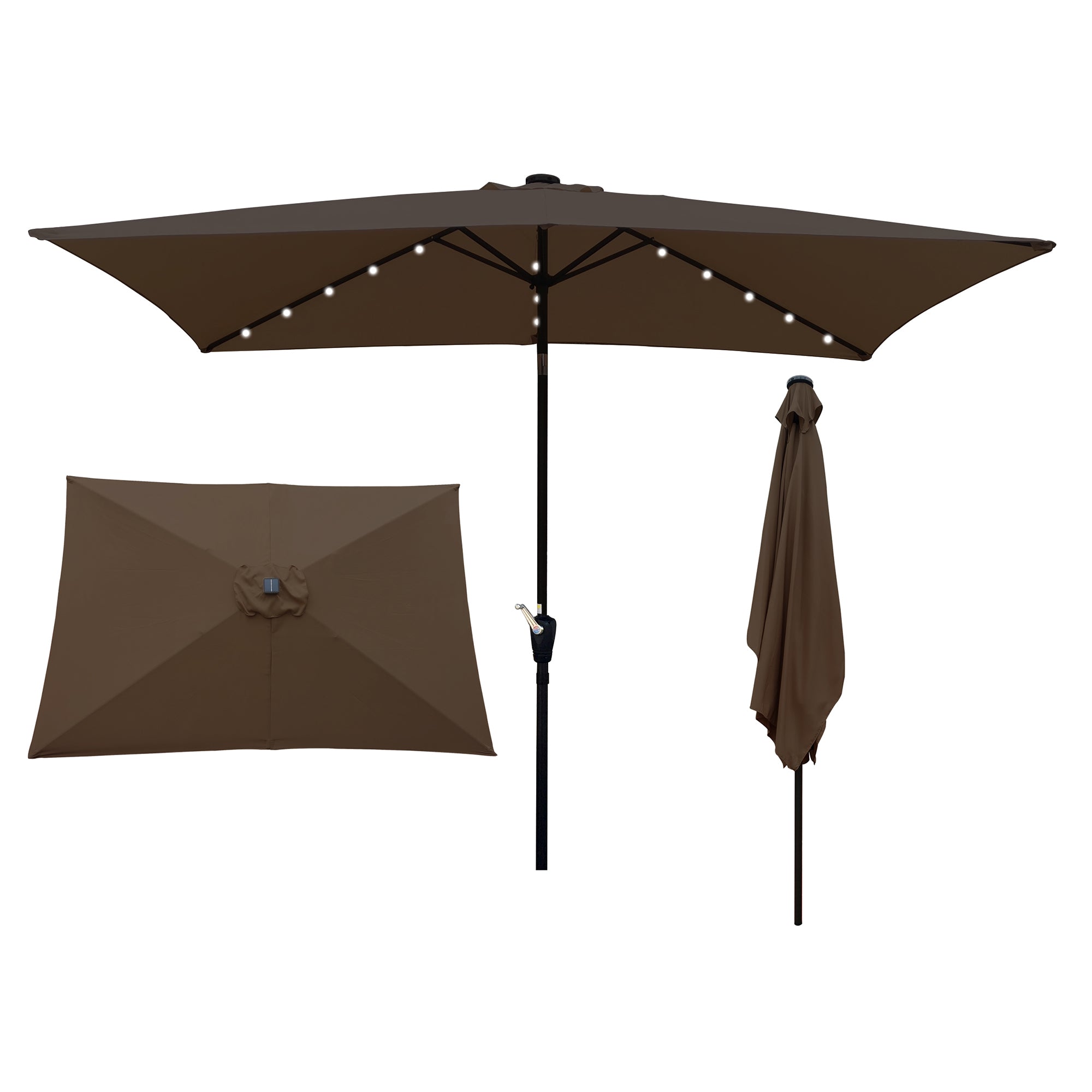 10 ft. x 6.5 ft. Outdoor Patio Rectangular Solar LED Lighted Market Umbrellas with Crank and Push Button Tilt