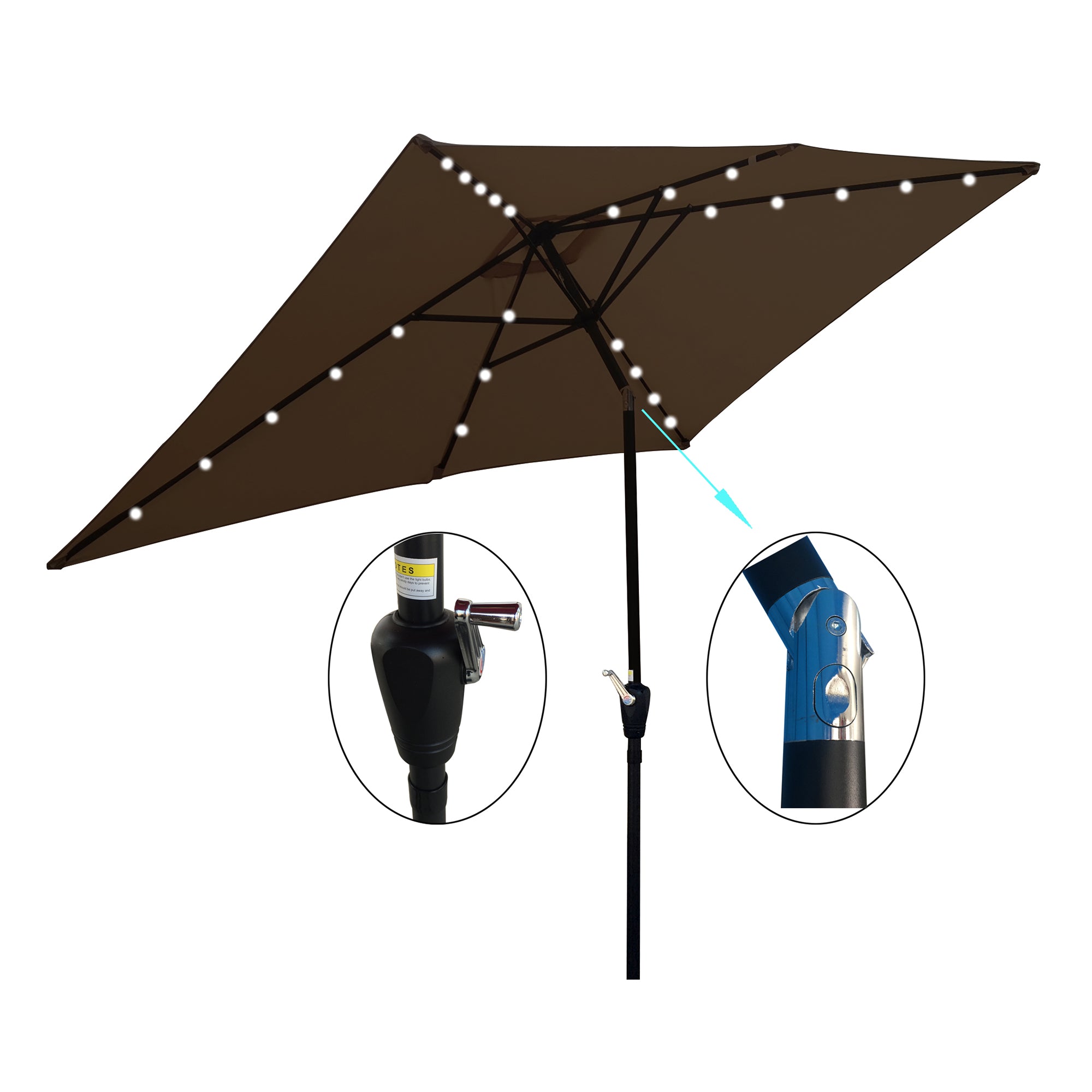 10 ft. x 6.5 ft. Outdoor Patio Rectangular Solar LED Lighted Market Umbrellas with Crank and Push Button Tilt