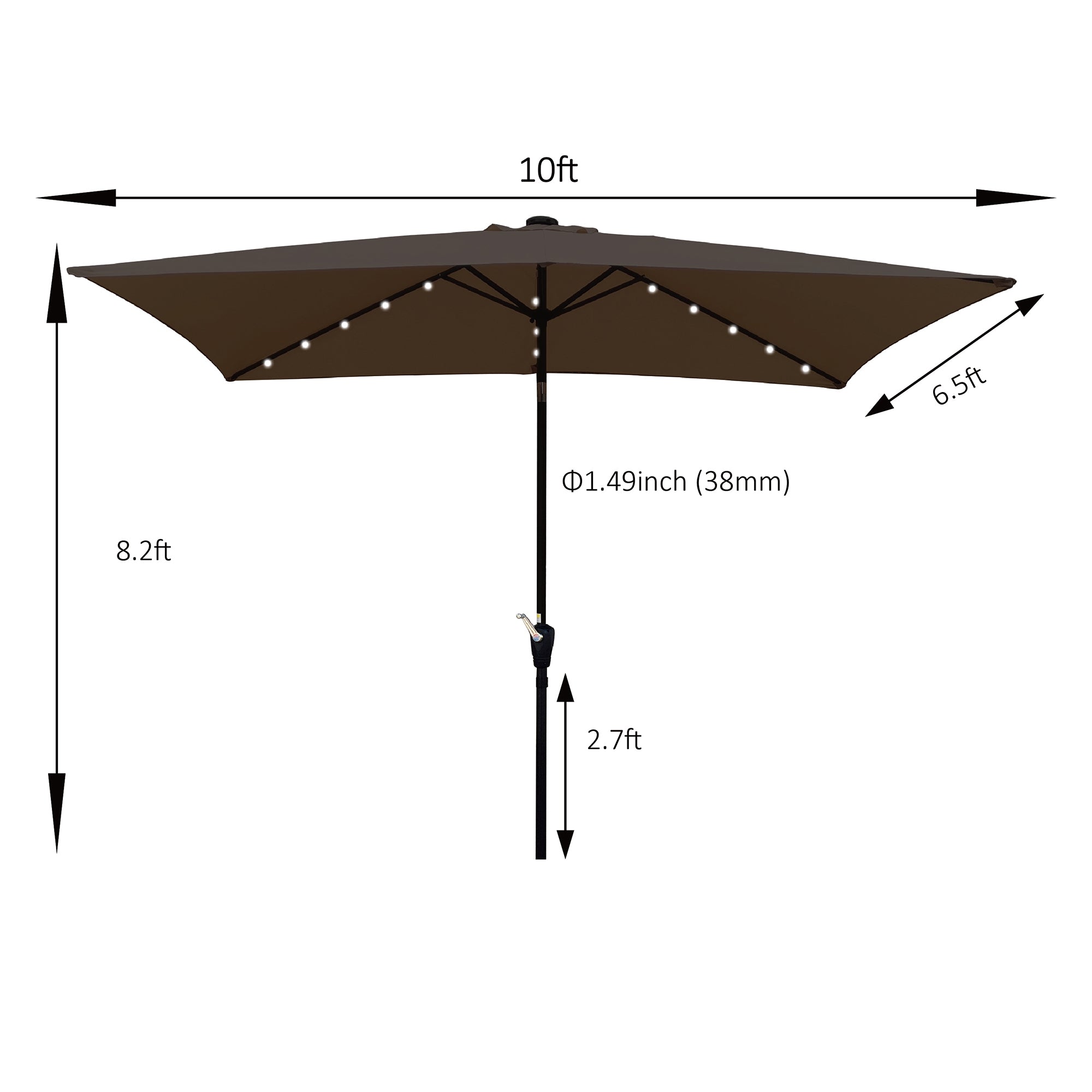 10 ft. x 6.5 ft. Outdoor Patio Rectangular Solar LED Lighted Market Umbrellas with Crank and Push Button Tilt