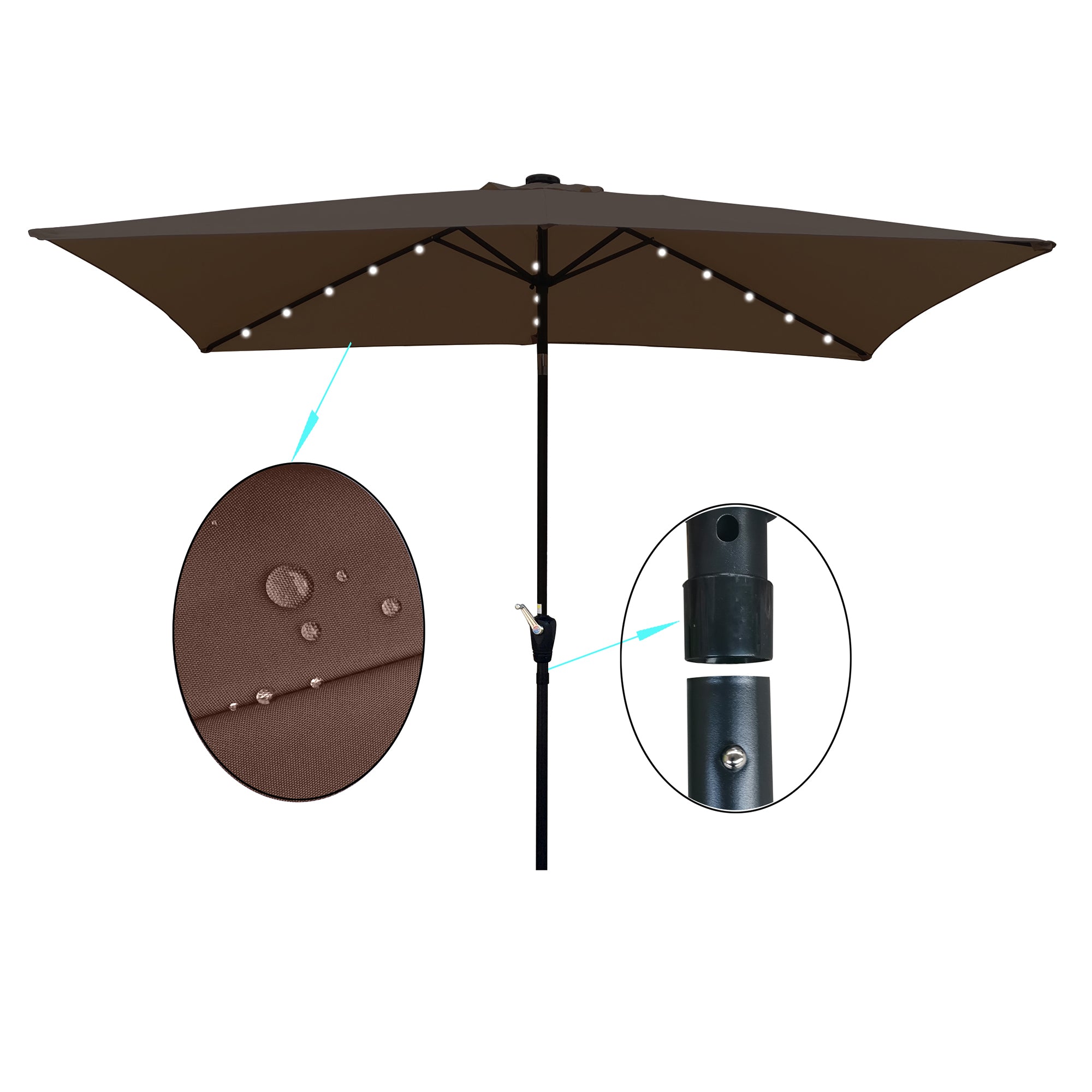 10 ft. x 6.5 ft. Outdoor Patio Rectangular Solar LED Lighted Market Umbrellas with Crank and Push Button Tilt