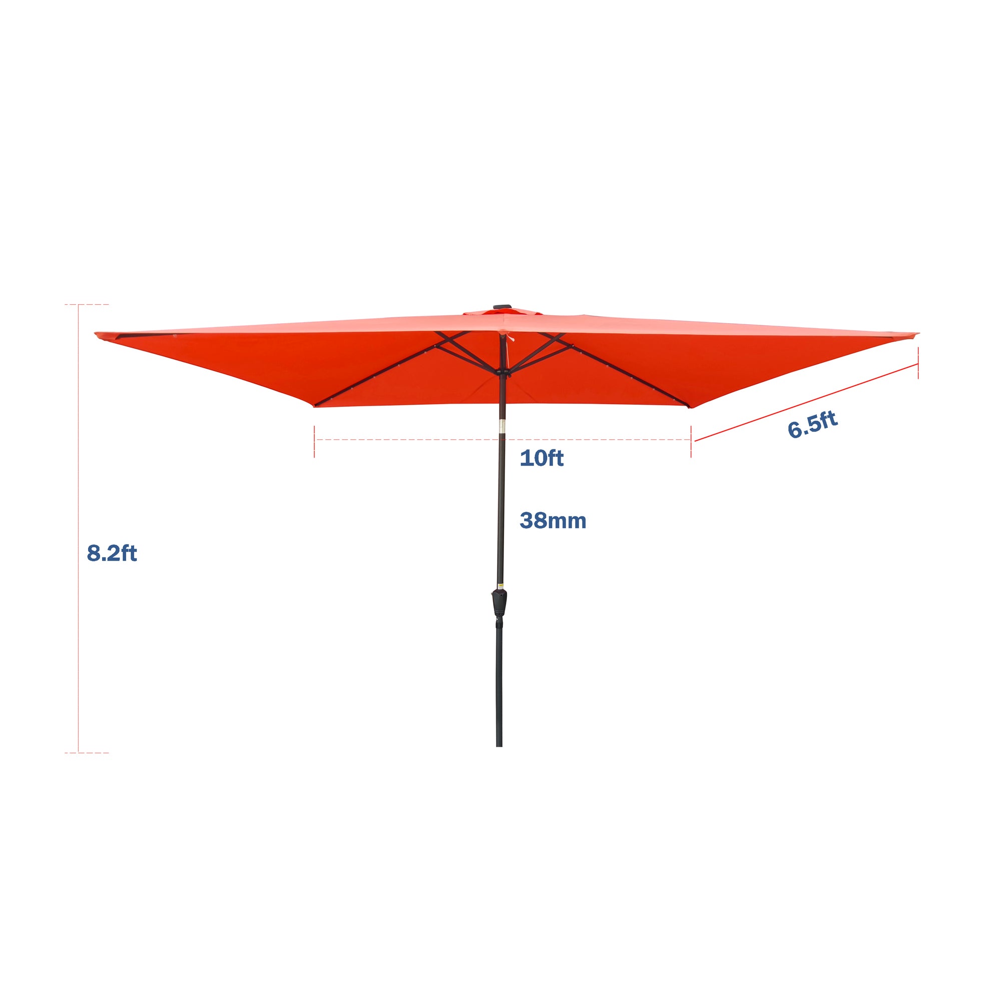 10 ft. x 6.5 ft. Outdoor Patio Rectangular Solar LED Lighted Market Umbrellas with Crank and Push Button Tilt