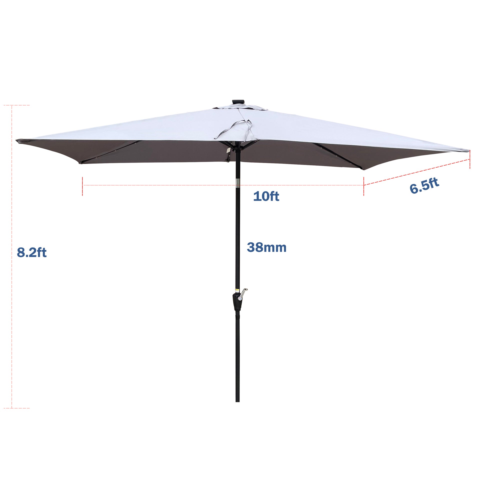 10 ft. x 6.5 ft. Outdoor Patio Rectangular Solar LED Lighted Market Umbrellas with Crank and Push Button Tilt