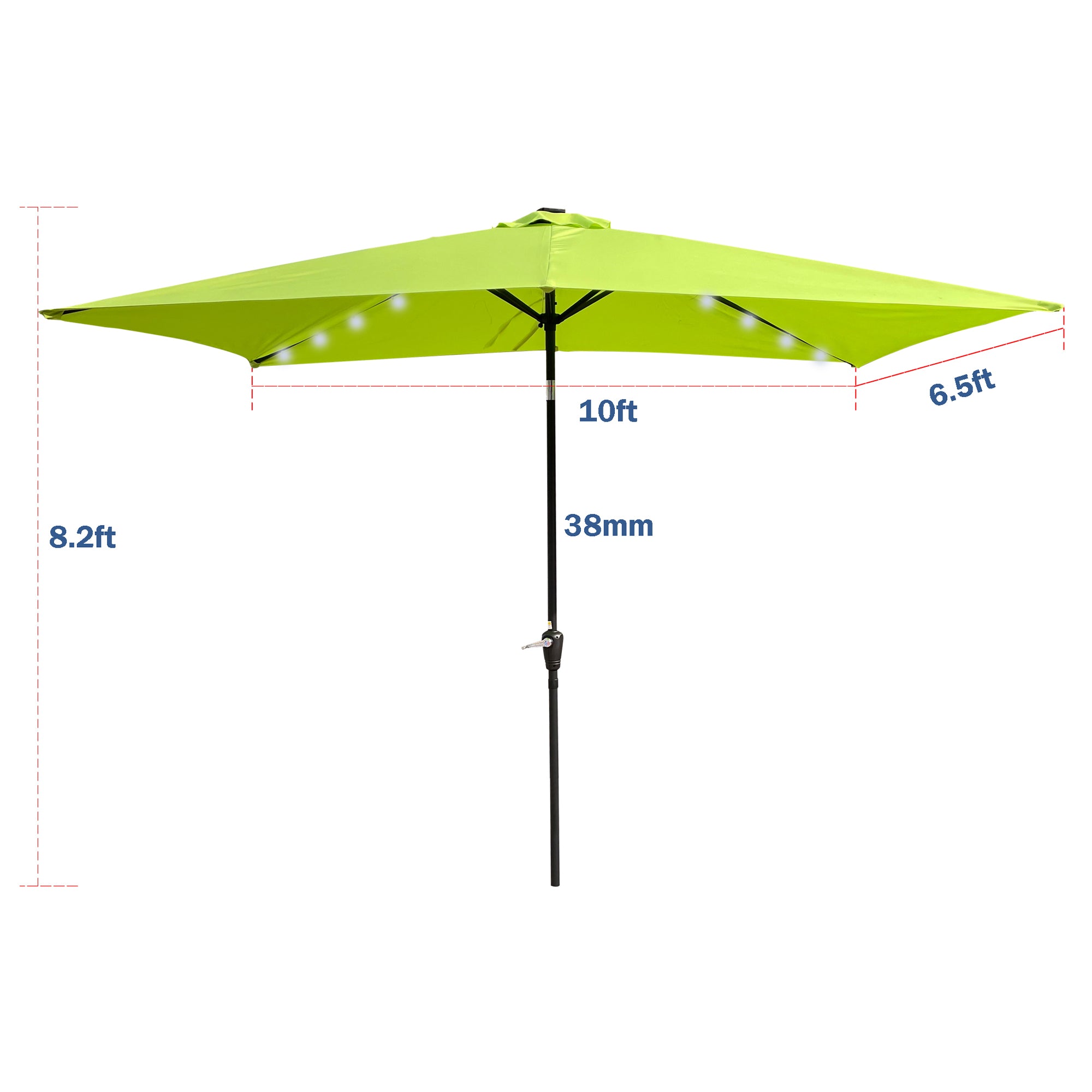 10 ft. x 6.5 ft. Outdoor Patio Rectangular Solar LED Lighted Market Umbrellas with Crank and Push Button Tilt