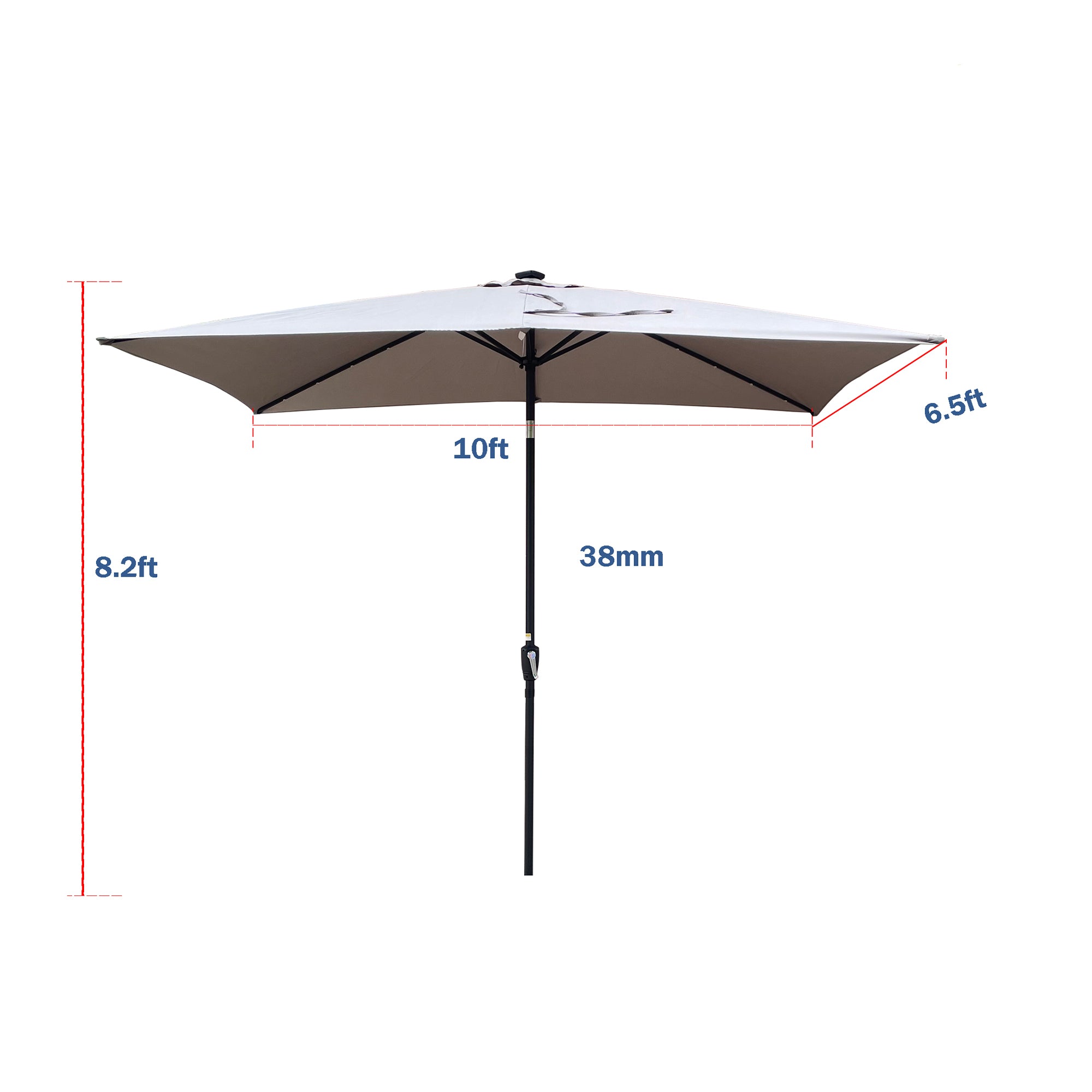 10 ft. x 6.5 ft. Outdoor Patio Rectangular Solar LED Lighted Market Umbrellas with Crank and Push Button Tilt