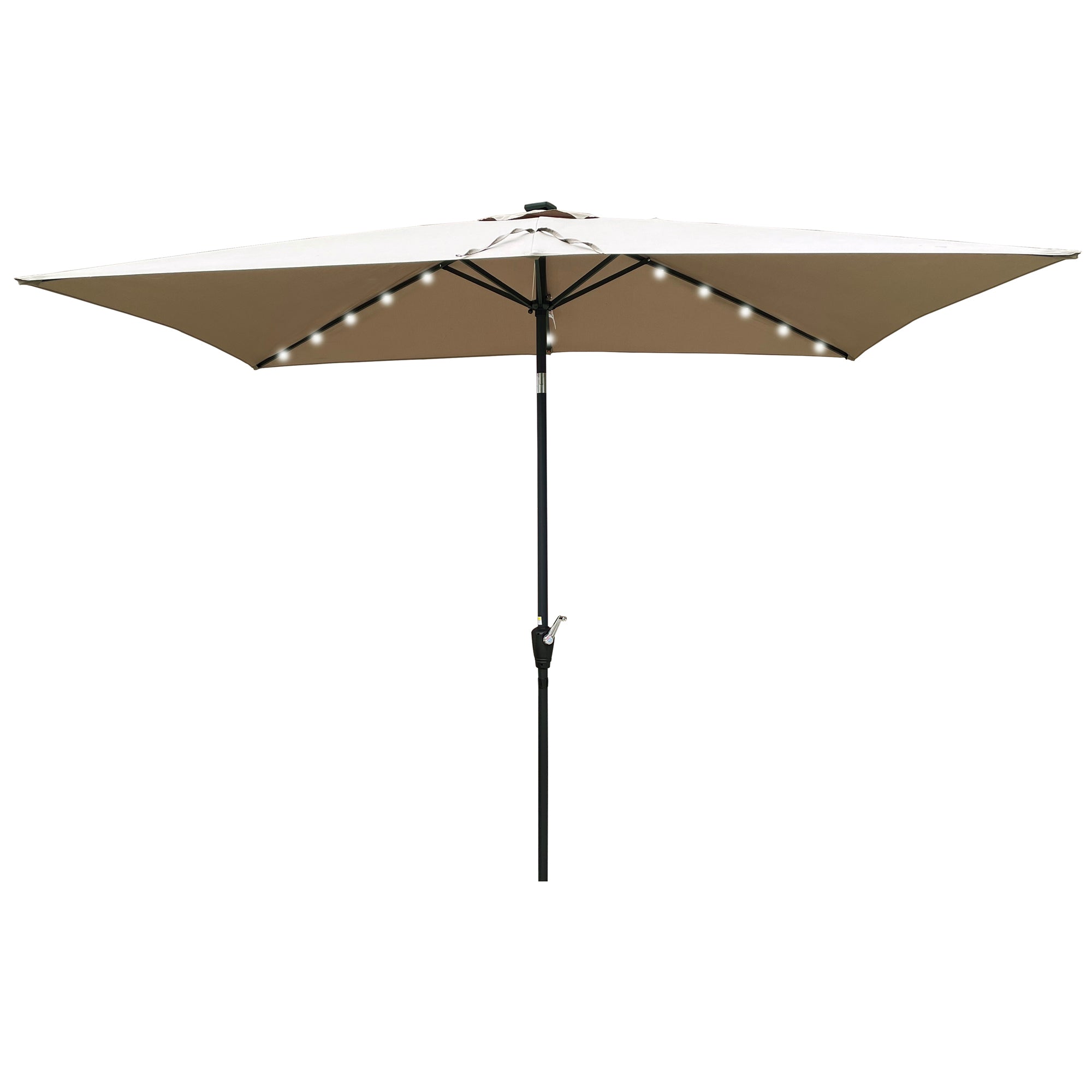 10 ft. x 6.5 ft. Outdoor Patio Rectangular Solar LED Lighted Market Umbrellas with Crank and Push Button Tilt