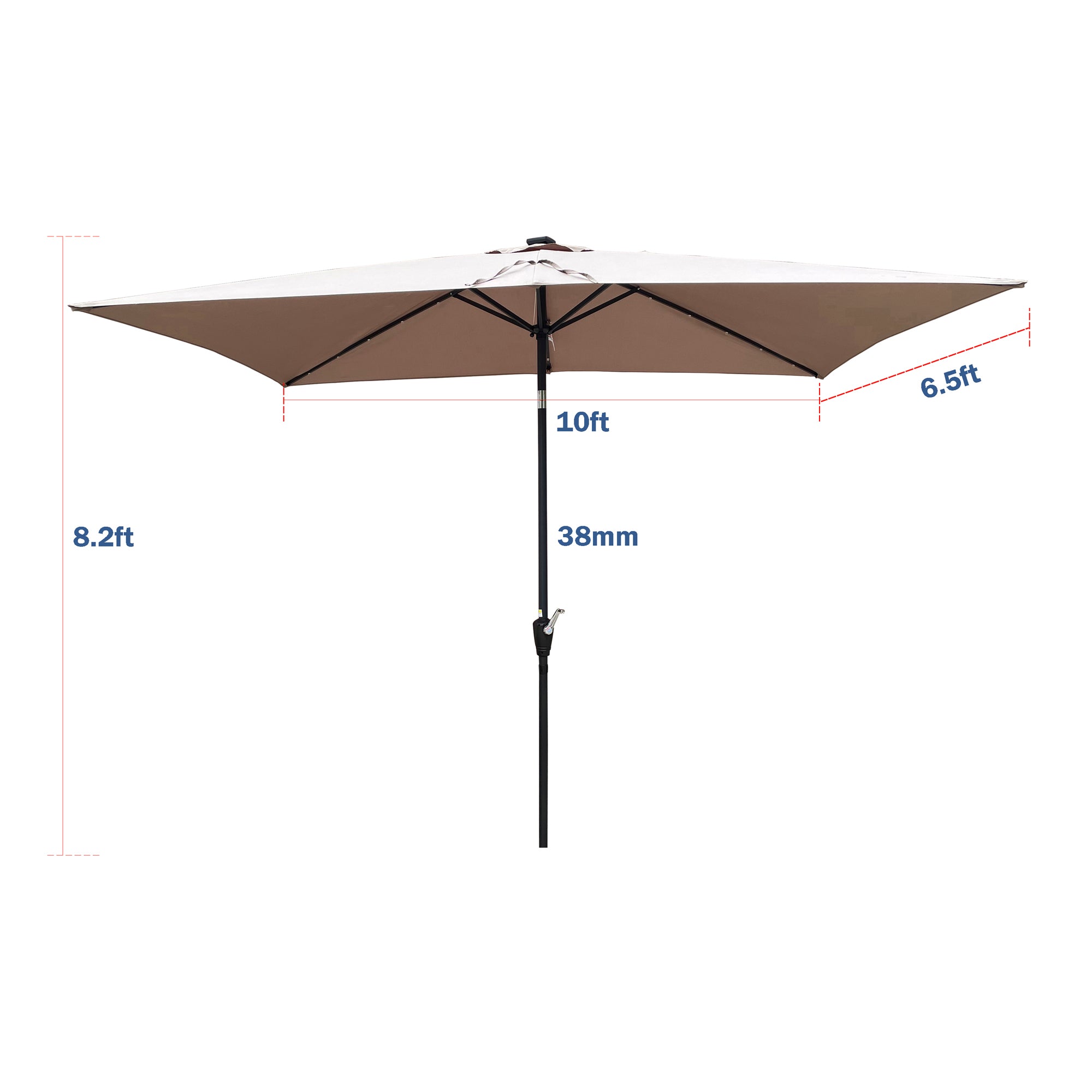 10 ft. x 6.5 ft. Outdoor Patio Rectangular Solar LED Lighted Market Umbrellas with Crank and Push Button Tilt