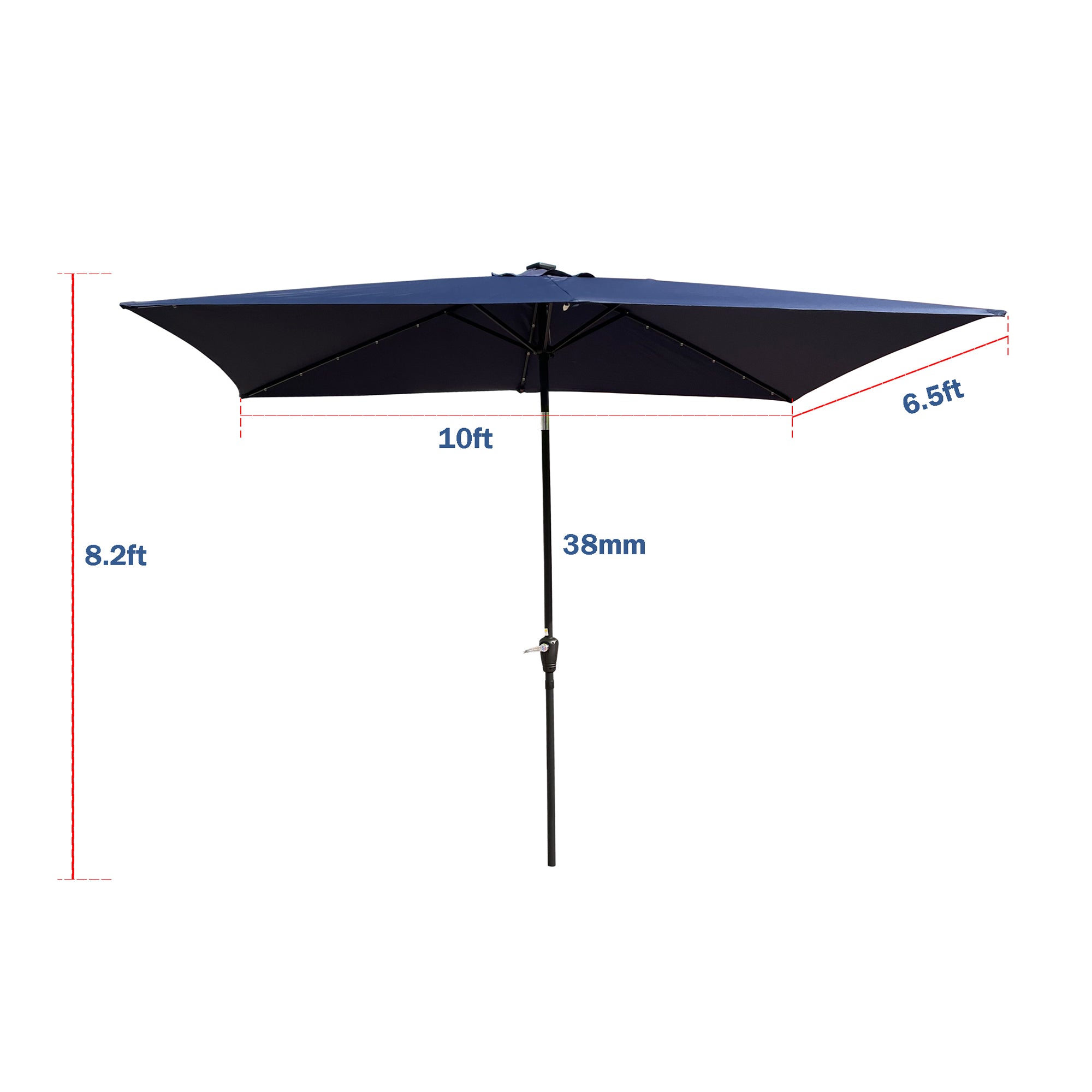 10 ft. x 6.5 ft. Outdoor Patio Rectangular Solar LED Lighted Market Umbrellas with Crank and Push Button Tilt