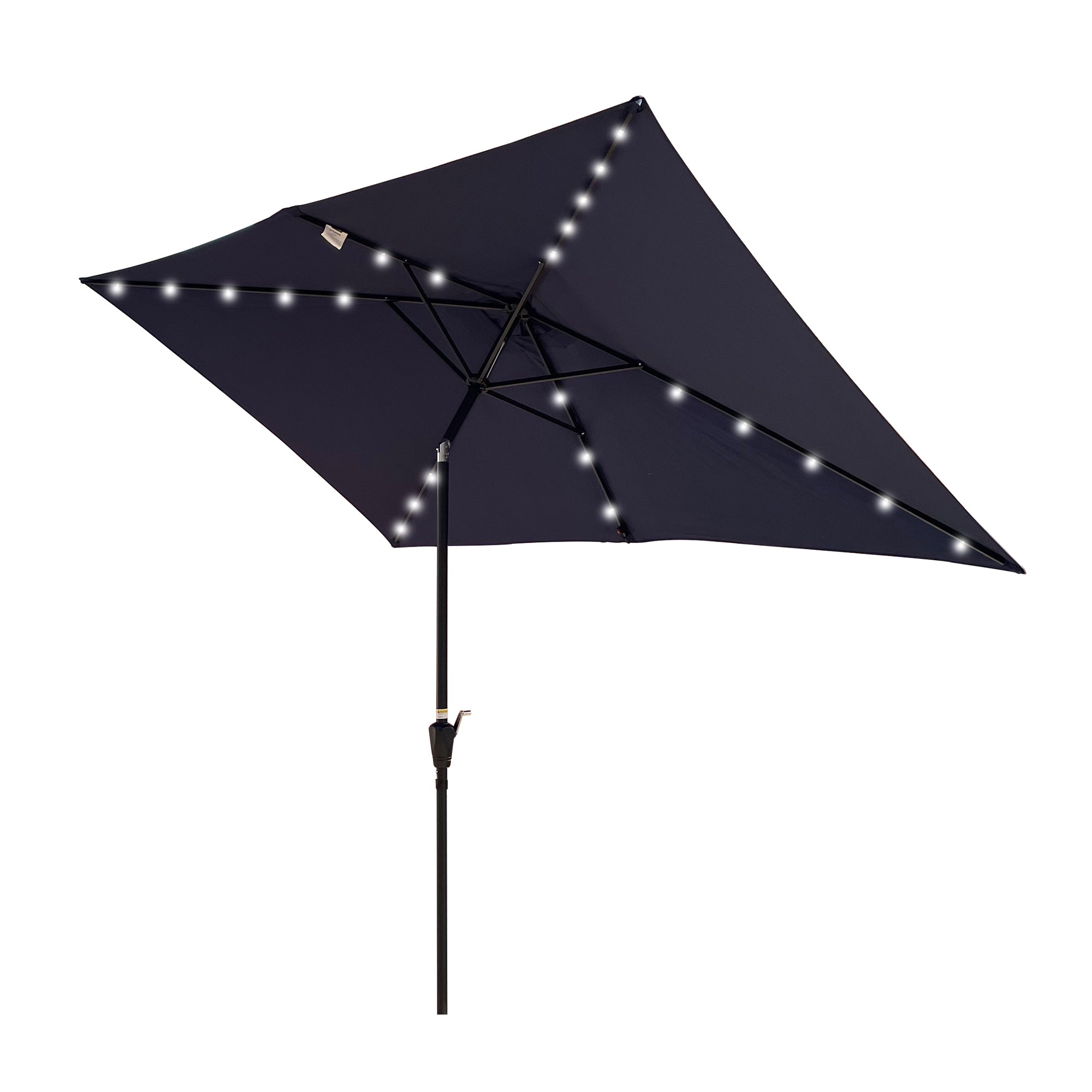 10 ft. x 6.5 ft. Outdoor Patio Rectangular Solar LED Lighted Market Umbrellas with Crank and Push Button Tilt