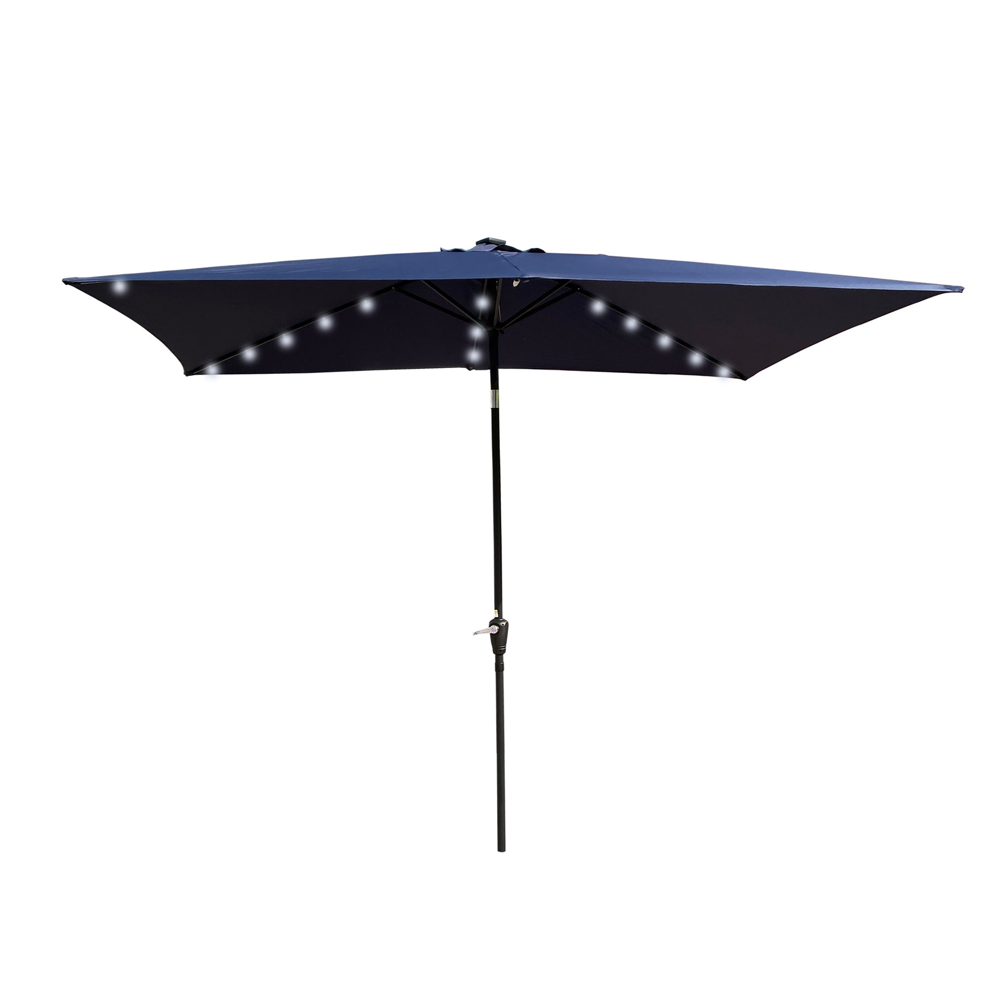 10 ft. x 6.5 ft. Outdoor Patio Rectangular Solar LED Lighted Market Umbrellas with Crank and Push Button Tilt