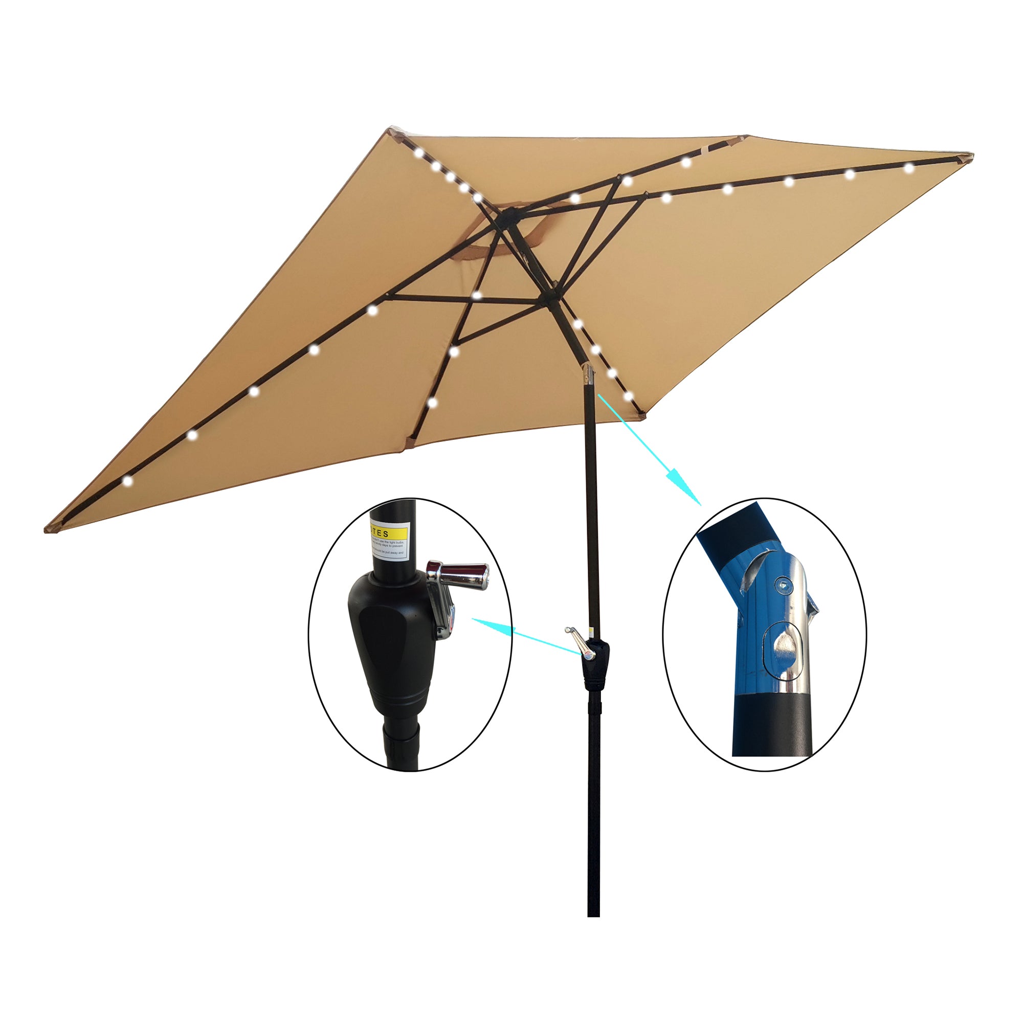 10 ft. x 6.5 ft. Outdoor Patio Rectangular Solar LED Lighted Market Umbrellas with Crank and Push Button Tilt