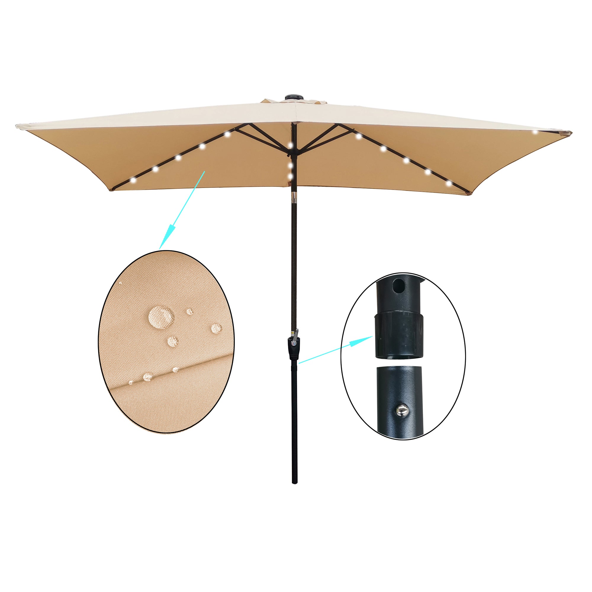 10 ft. x 6.5 ft. Outdoor Patio Rectangular Solar LED Lighted Market Umbrellas with Crank and Push Button Tilt