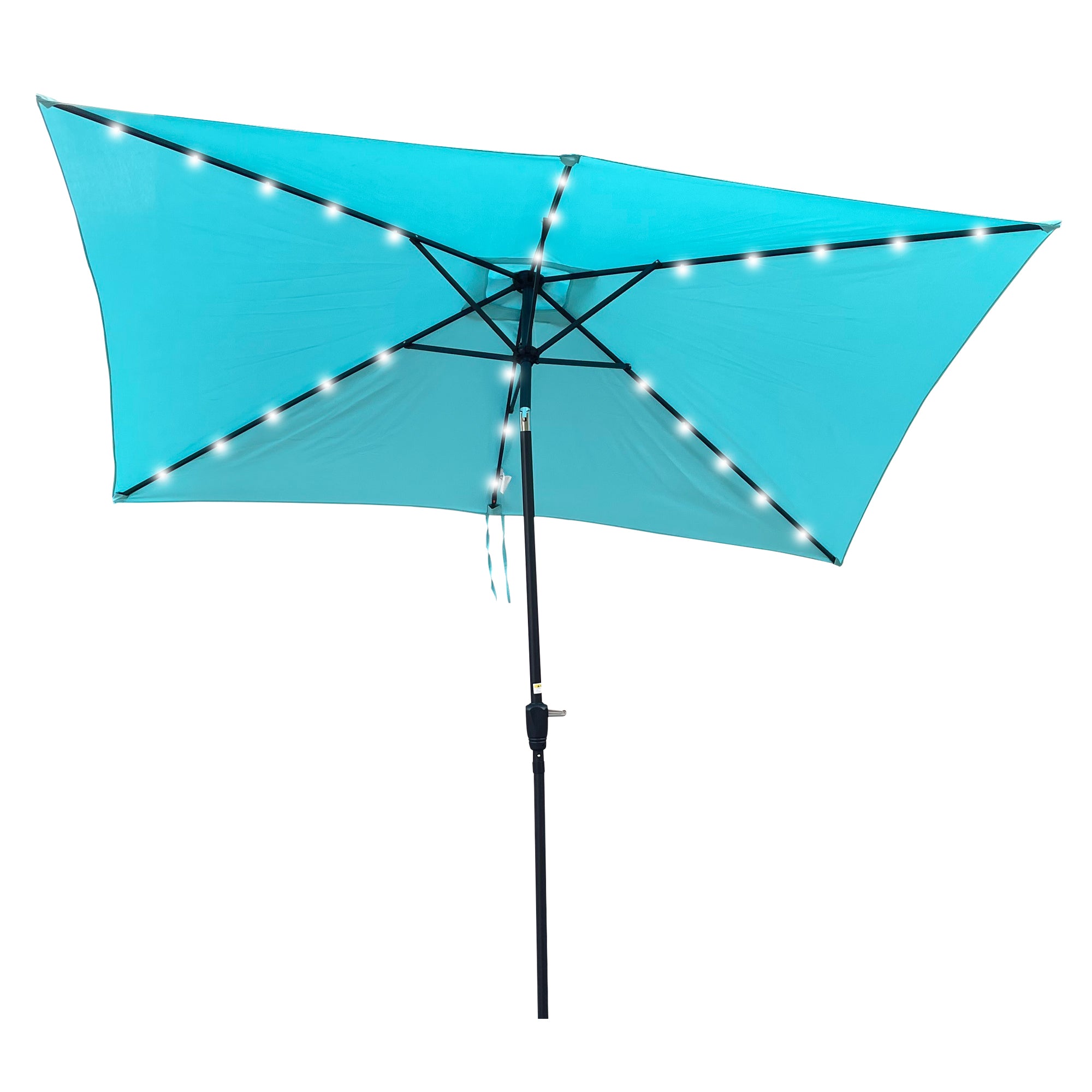 10 ft. x 6.5 ft. Outdoor Patio Rectangular Solar LED Lighted Market Umbrellas with Crank and Push Button Tilt