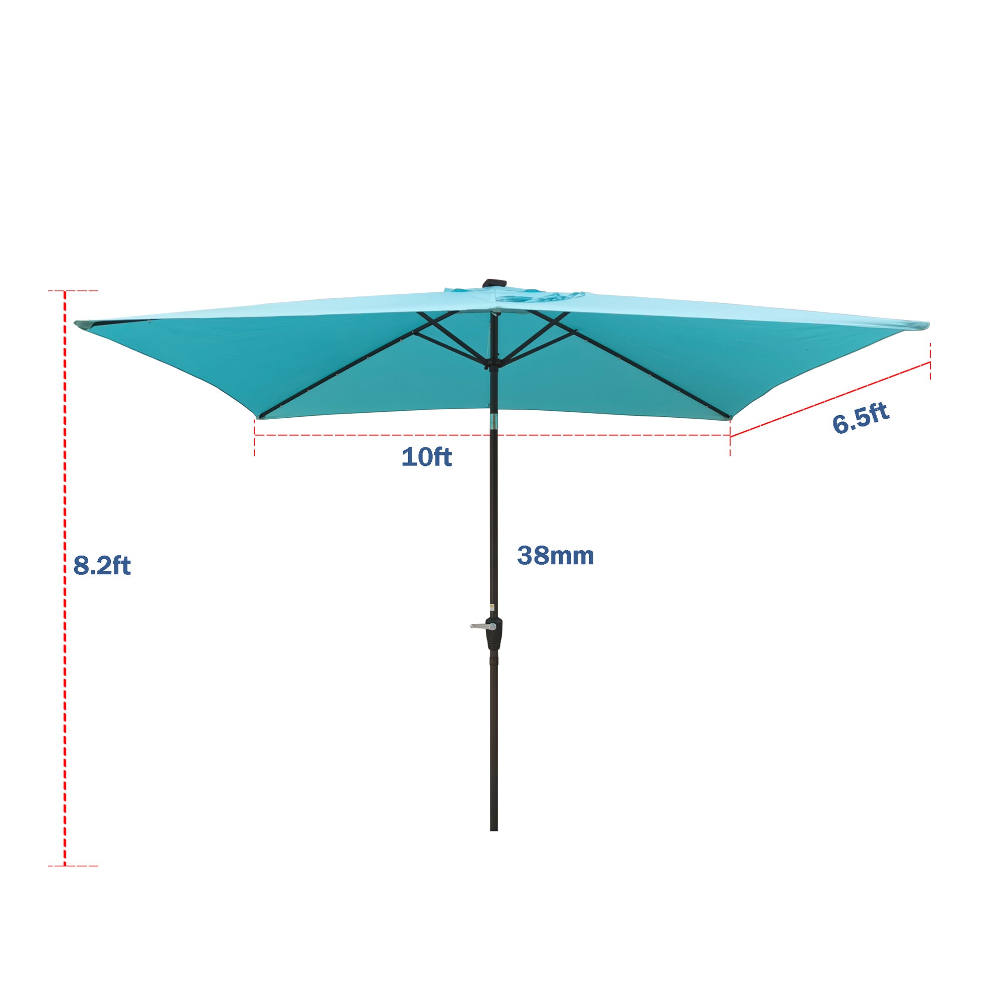 10 ft. x 6.5 ft. Outdoor Patio Rectangular Solar LED Lighted Market Umbrellas with Crank and Push Button Tilt