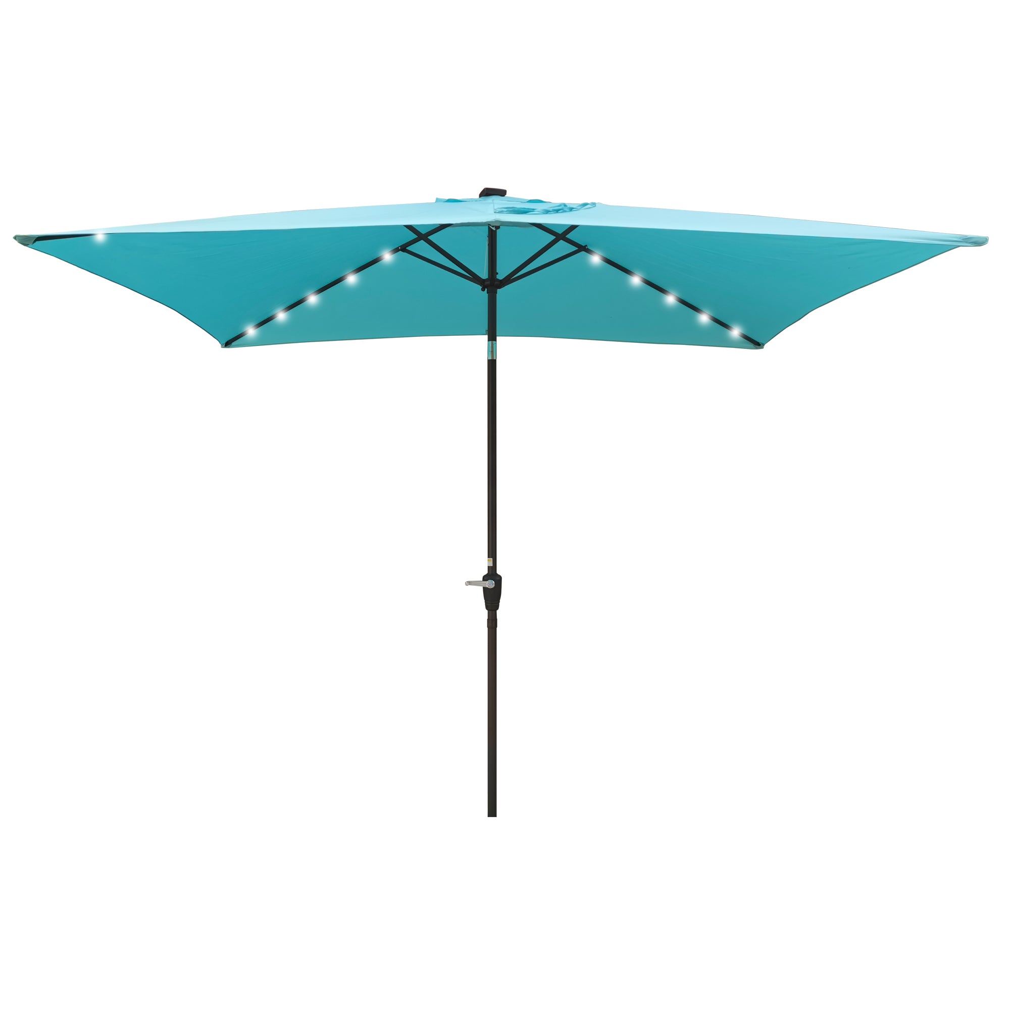 10 ft. x 6.5 ft. Outdoor Patio Rectangular Solar LED Lighted Market Umbrellas with Crank and Push Button Tilt