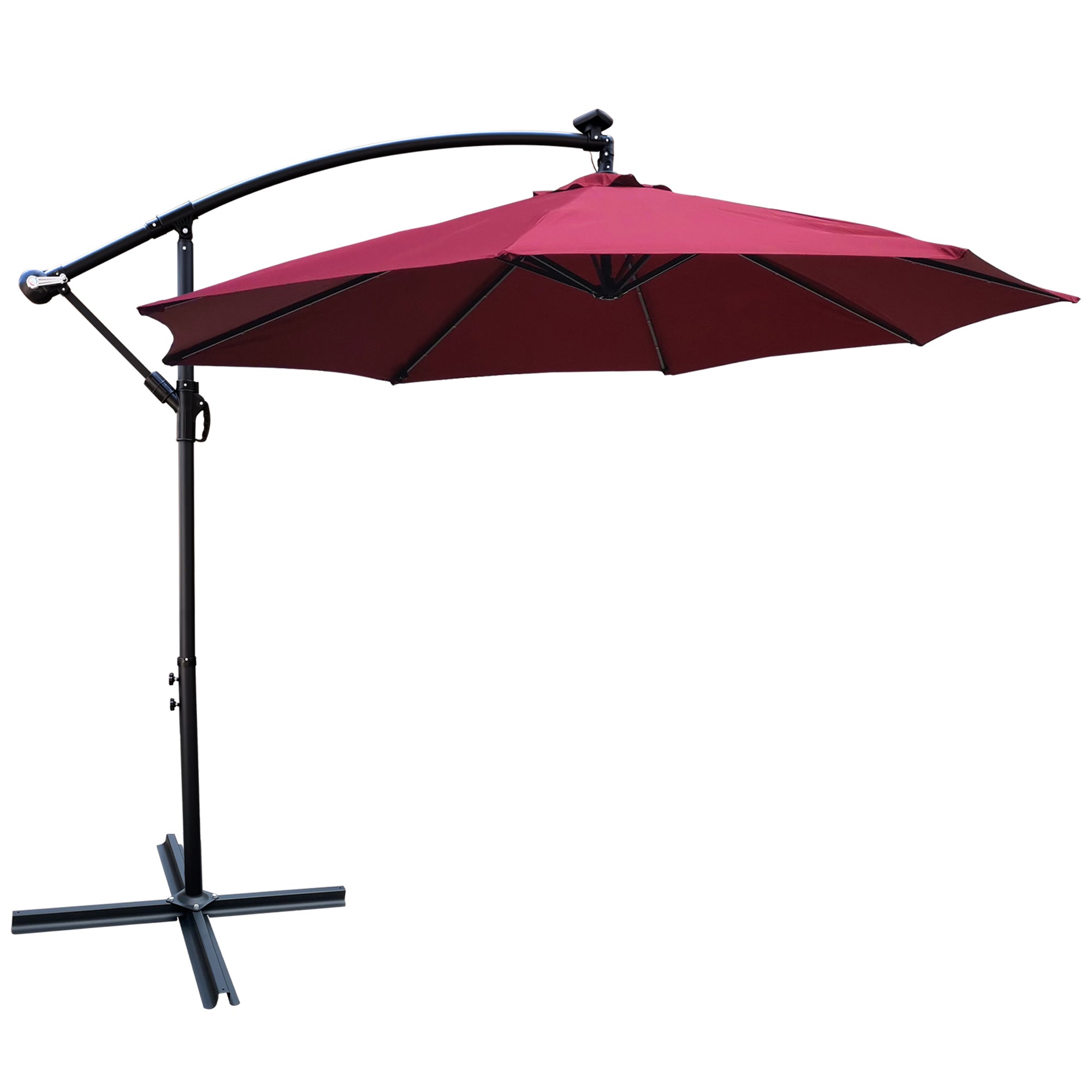 10 ft. Outdoor Patio Solar Powered LED Lighted Sun Shade Market Waterproof 8 Ribs Umbrella with Crank and Cross Base