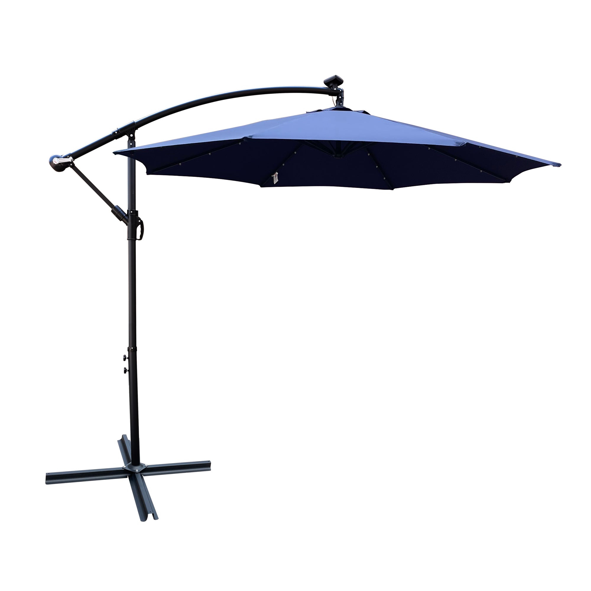 10 ft. Outdoor Patio Solar Powered LED Lighted Sun Shade Market Waterproof 8 Ribs Umbrella with Crank and Cross Base