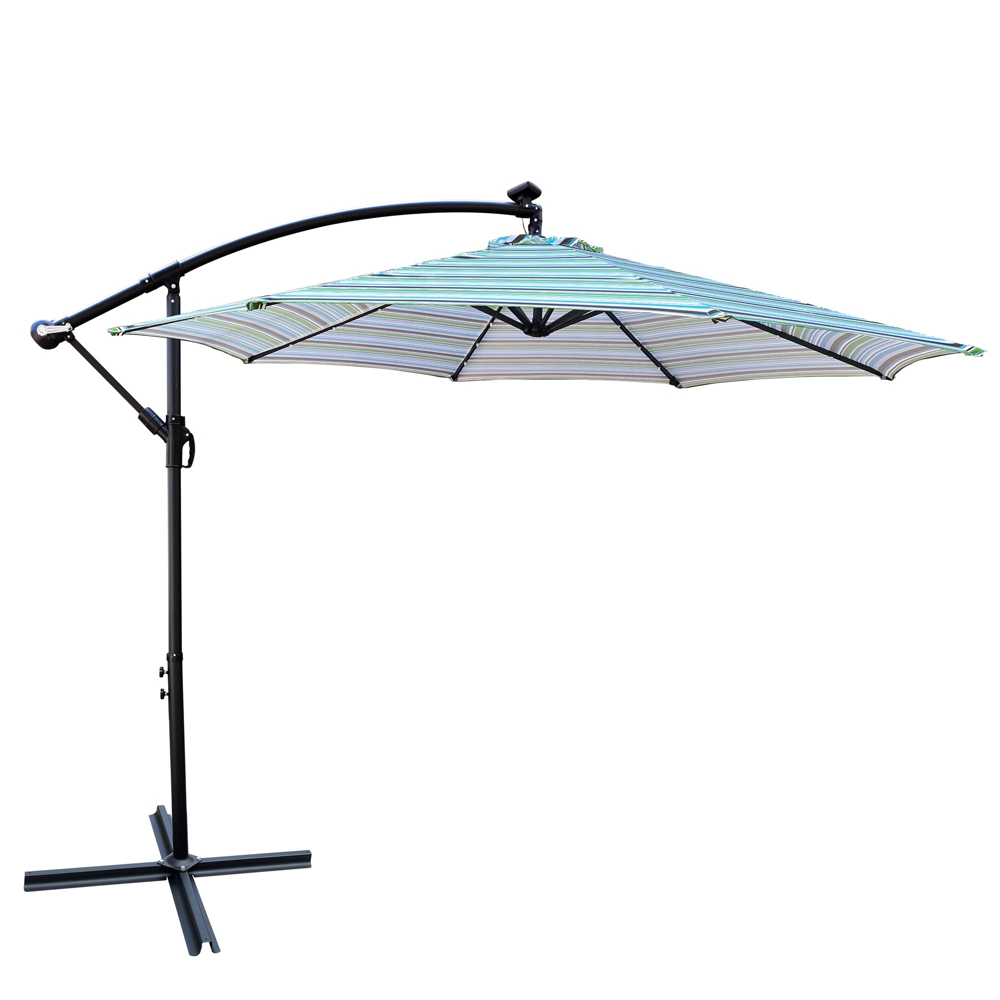 10 ft. Outdoor Patio Solar Powered LED Lighted Sun Shade Market Waterproof 8 Ribs Umbrella with Crank and Cross Base