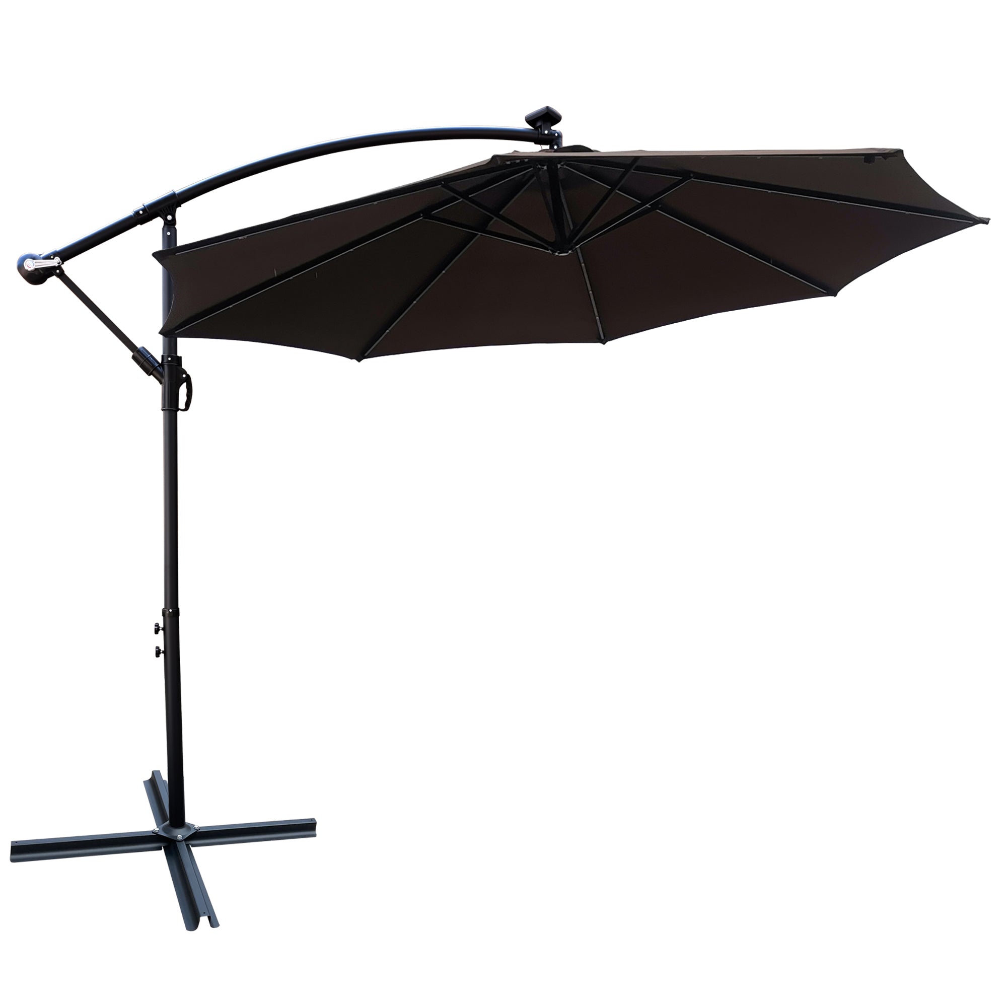 10 ft. Outdoor Patio Solar Powered LED Lighted Sun Shade Market Waterproof 8 Ribs Umbrella with Crank and Cross Base