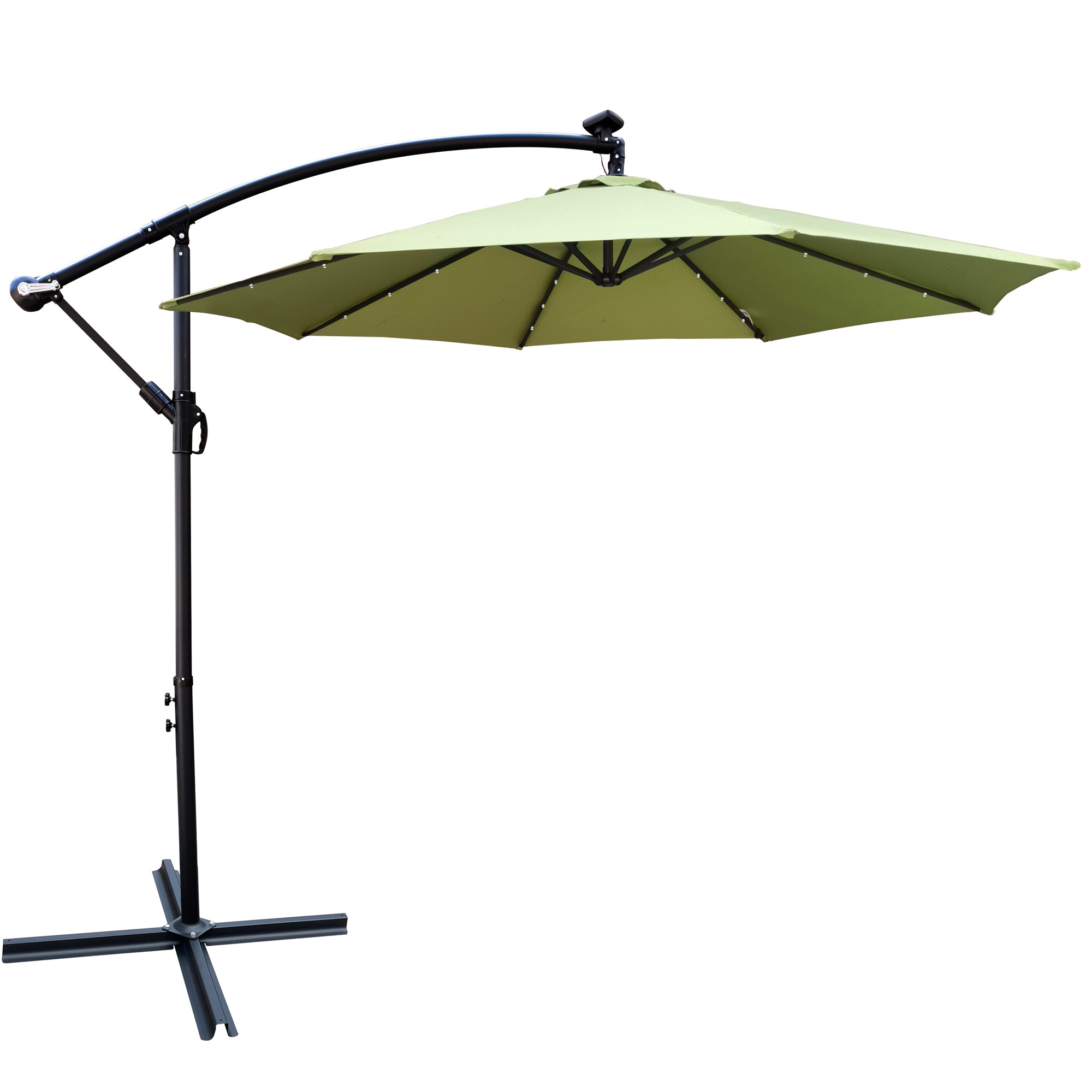 10 ft. Outdoor Patio Solar Powered LED Lighted Sun Shade Market Waterproof 8 Ribs Umbrella with Crank and Cross Base