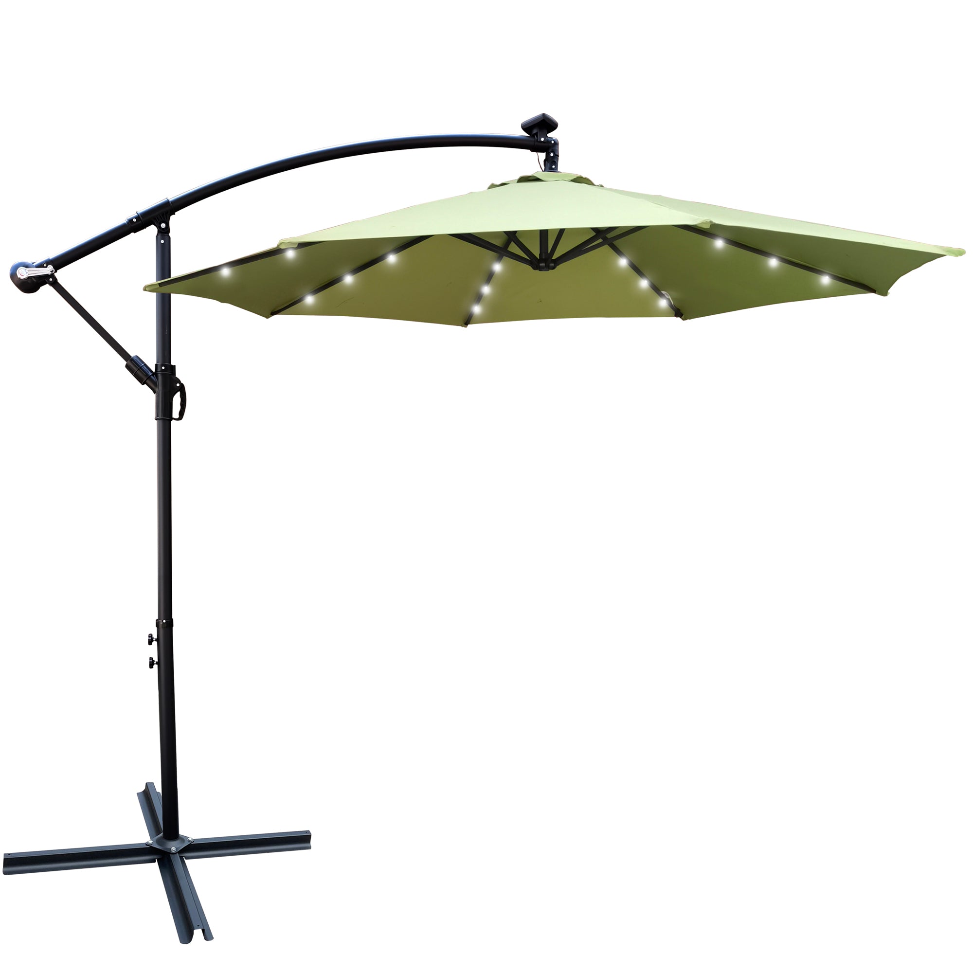 10 ft. Outdoor Patio Solar Powered LED Lighted Sun Shade Market Waterproof 8 Ribs Umbrella with Crank and Cross Base