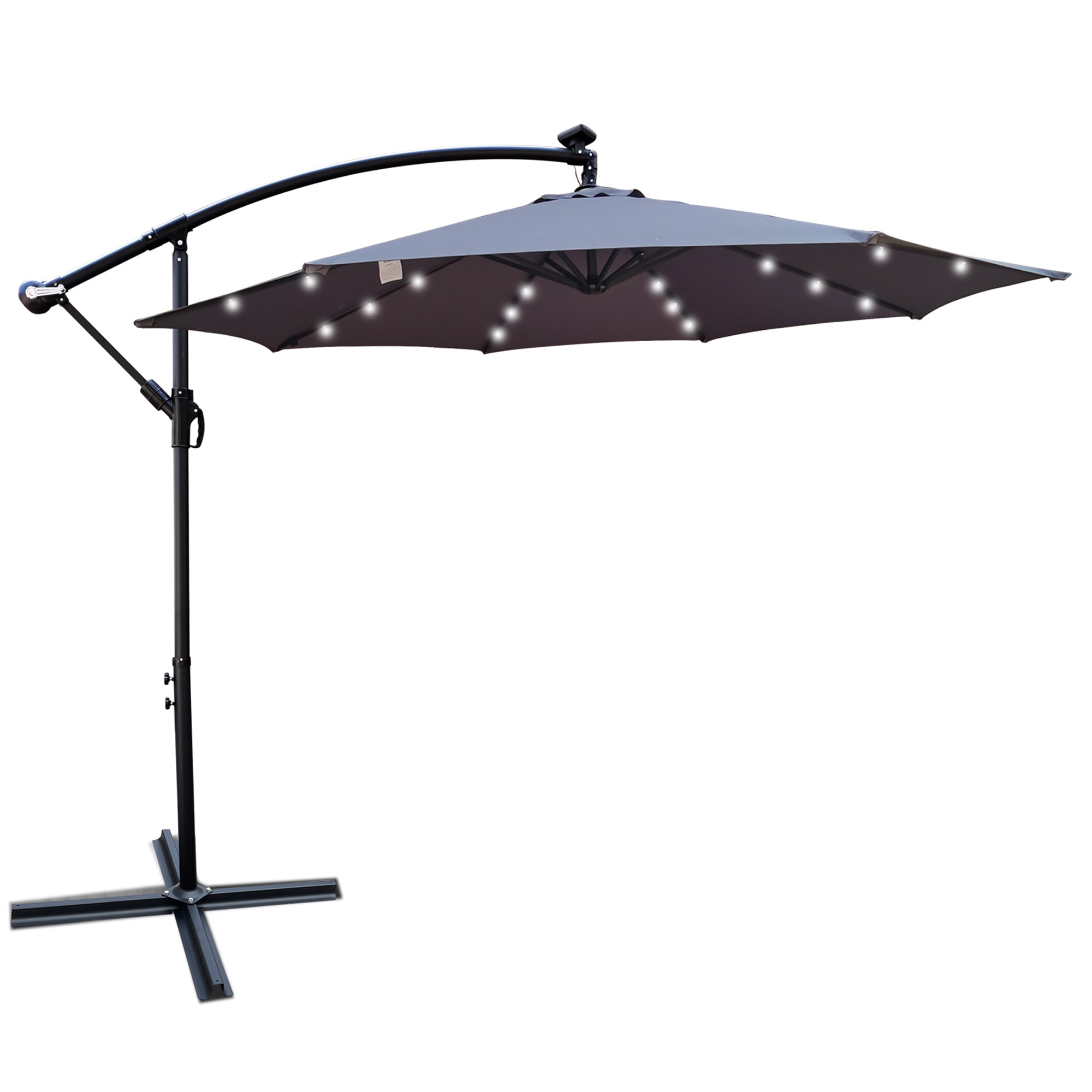 10 ft. Outdoor Patio Solar Powered LED Lighted Sun Shade Market Waterproof 8 Ribs Umbrella with Crank and Cross Base