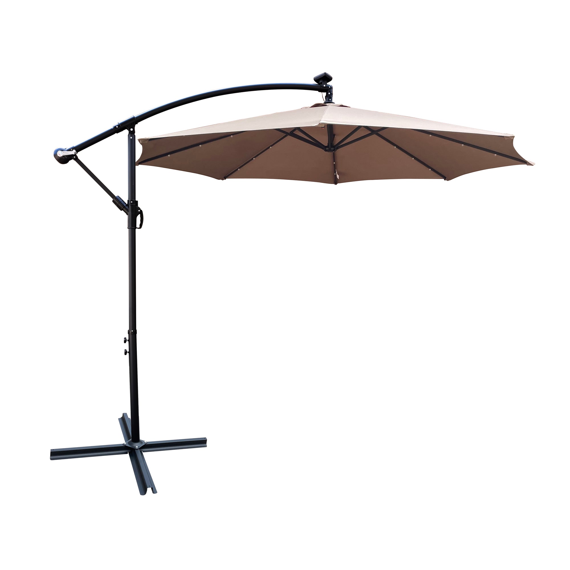 10 ft. Outdoor Patio Solar Powered LED Lighted Sun Shade Market Waterproof 8 Ribs Umbrella with Crank and Cross Base