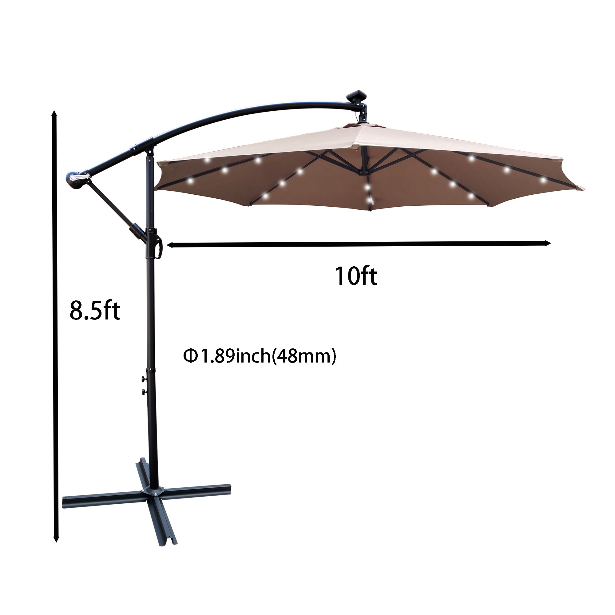 10 ft. Outdoor Patio Solar Powered LED Lighted Sun Shade Market Waterproof 8 Ribs Umbrella with Crank and Cross Base