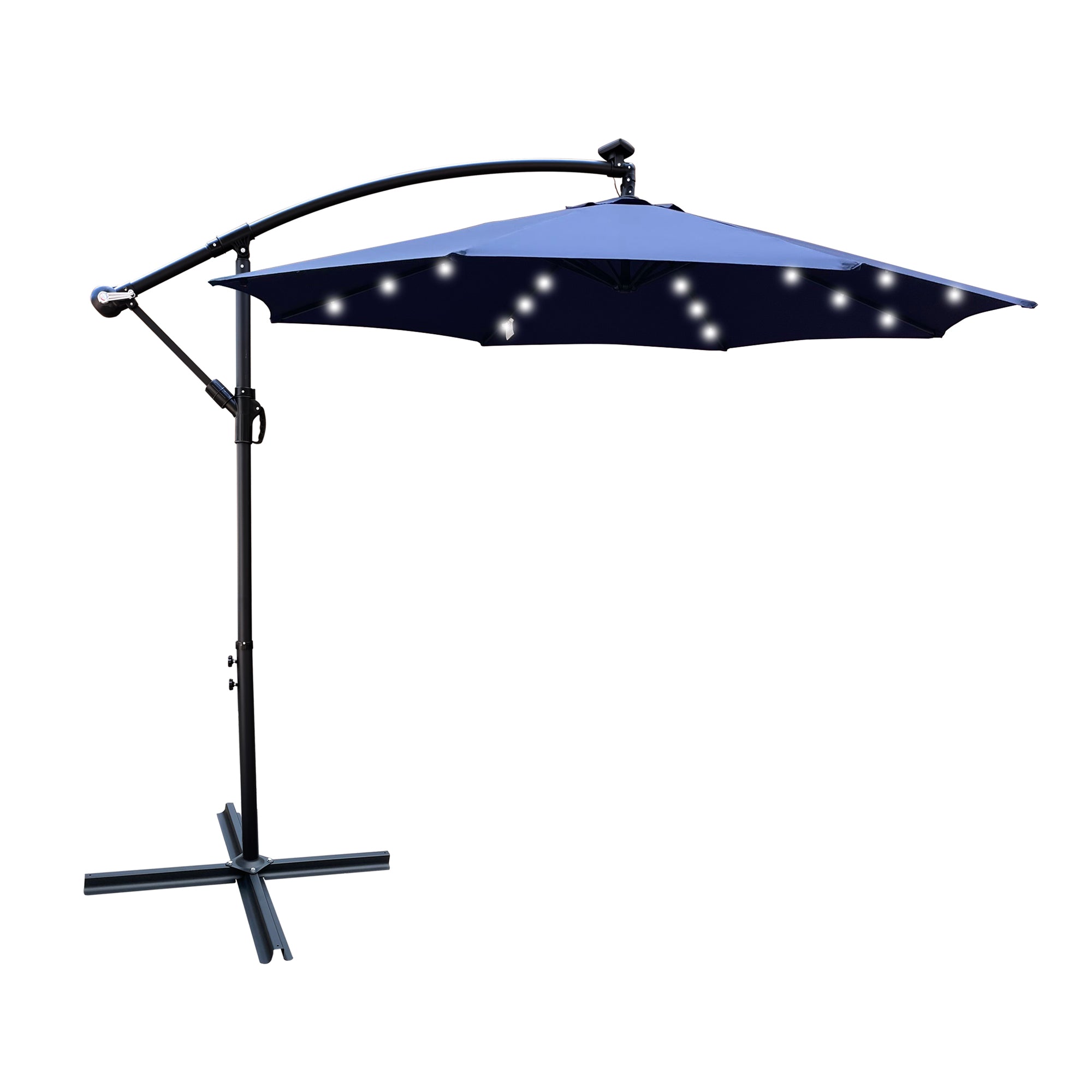 10 ft. Outdoor Patio Solar Powered LED Lighted Sun Shade Market Waterproof 8 Ribs Umbrella with Crank and Cross Base