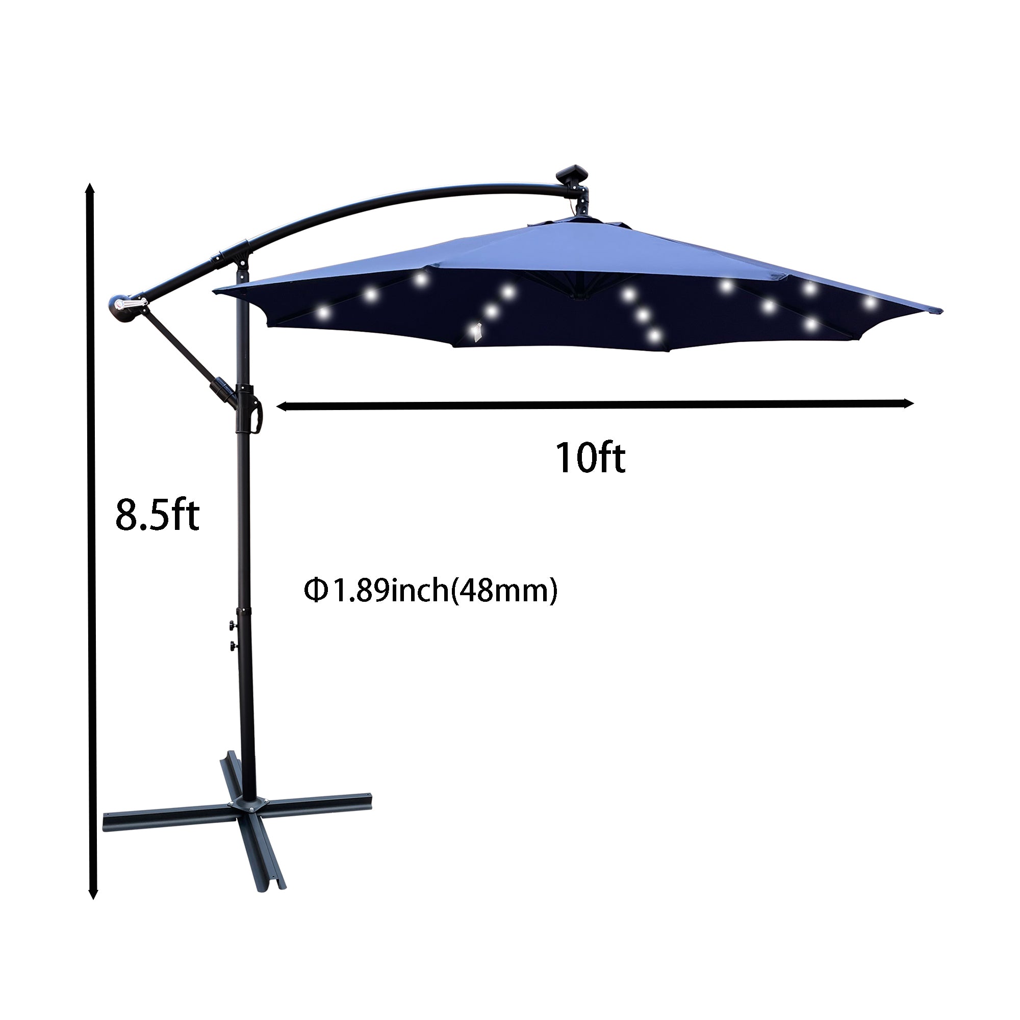 10 ft. Outdoor Patio Solar Powered LED Lighted Sun Shade Market Waterproof 8 Ribs Umbrella with Crank and Cross Base