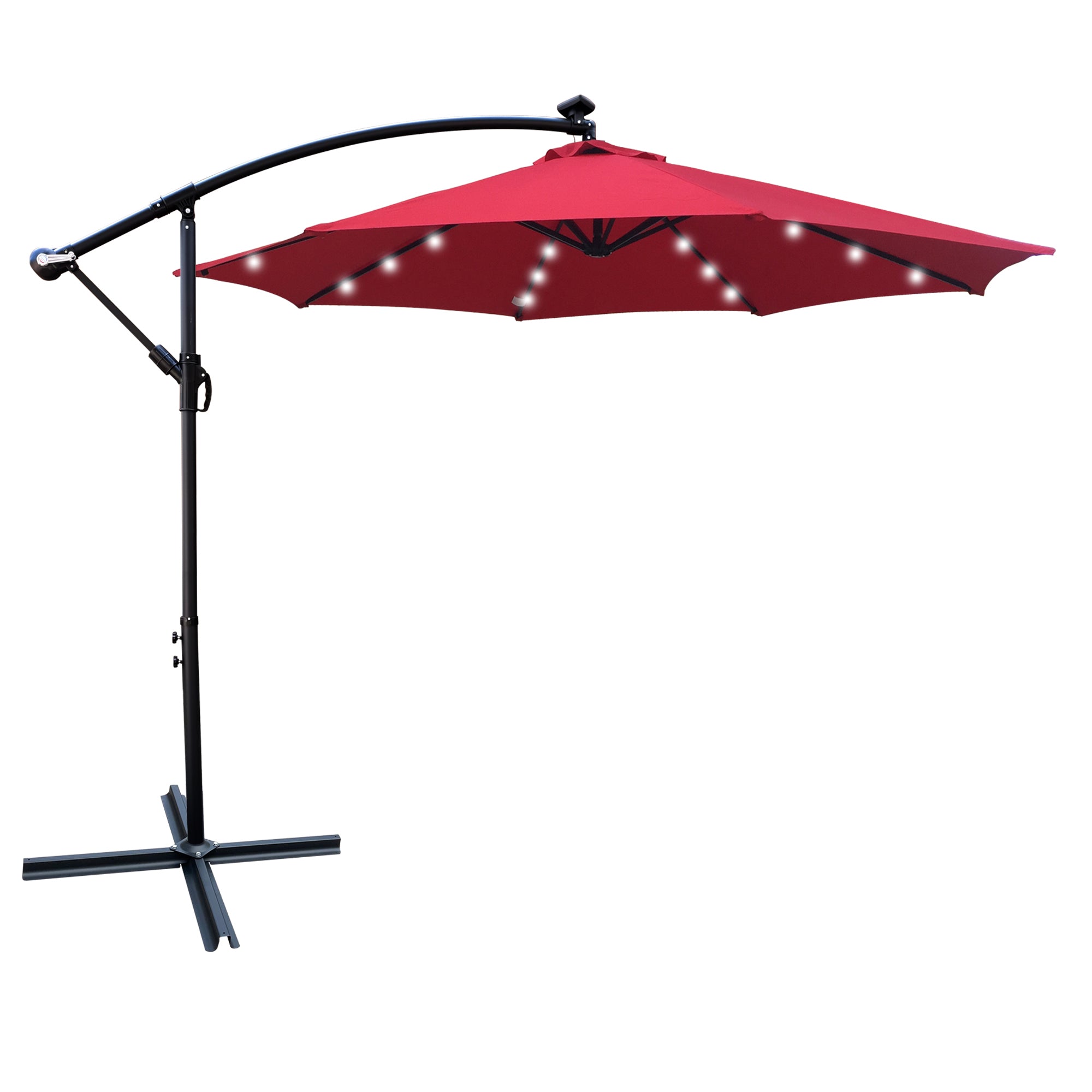 10 ft. Outdoor Patio Solar Powered LED Lighted Sun Shade Market Waterproof 8 Ribs Umbrella with Crank and Cross Base