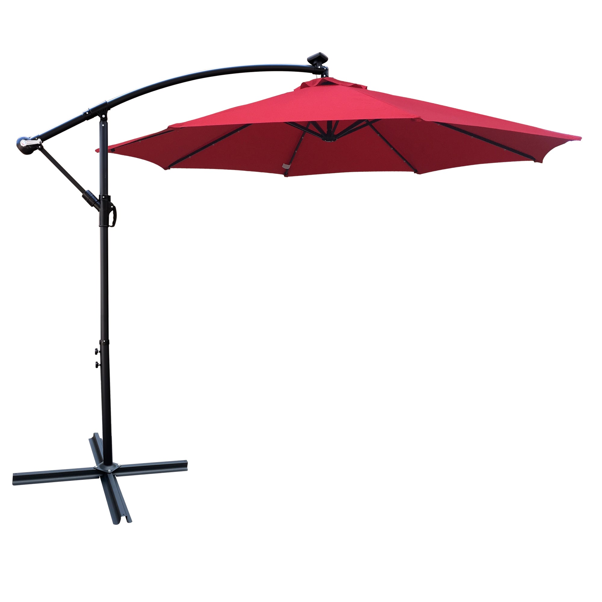 10 ft. Outdoor Patio Solar Powered LED Lighted Sun Shade Market Waterproof 8 Ribs Umbrella with Crank and Cross Base