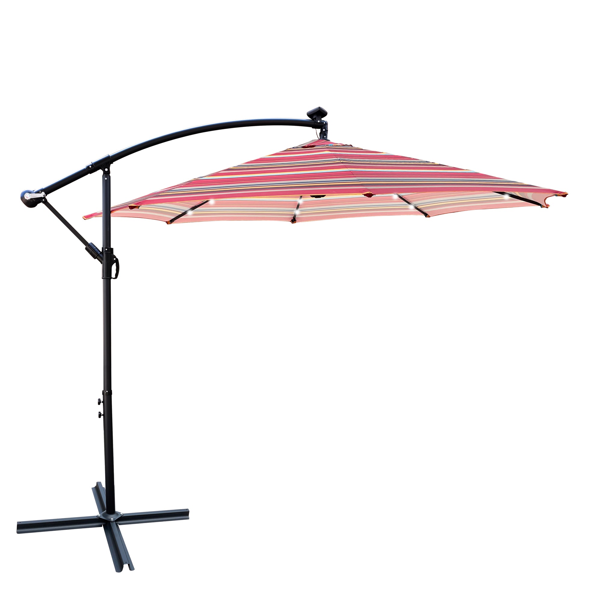 10 ft. Outdoor Patio Solar Powered LED Lighted Sun Shade Market Waterproof 8 Ribs Umbrella with Crank and Cross Base