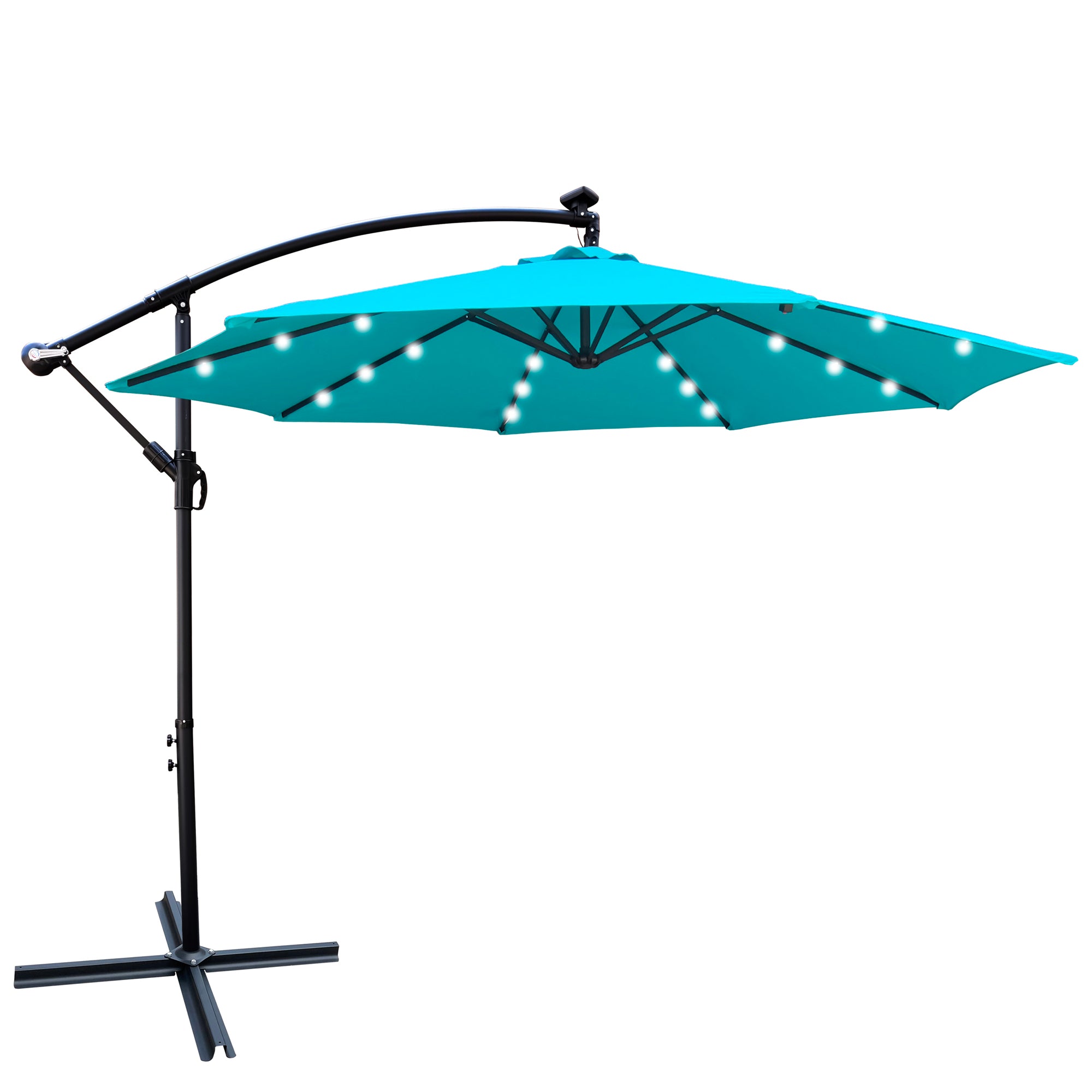 10 ft. Outdoor Patio Solar Powered LED Lighted Sun Shade Market Waterproof 8 Ribs Umbrella with Crank and Cross Base