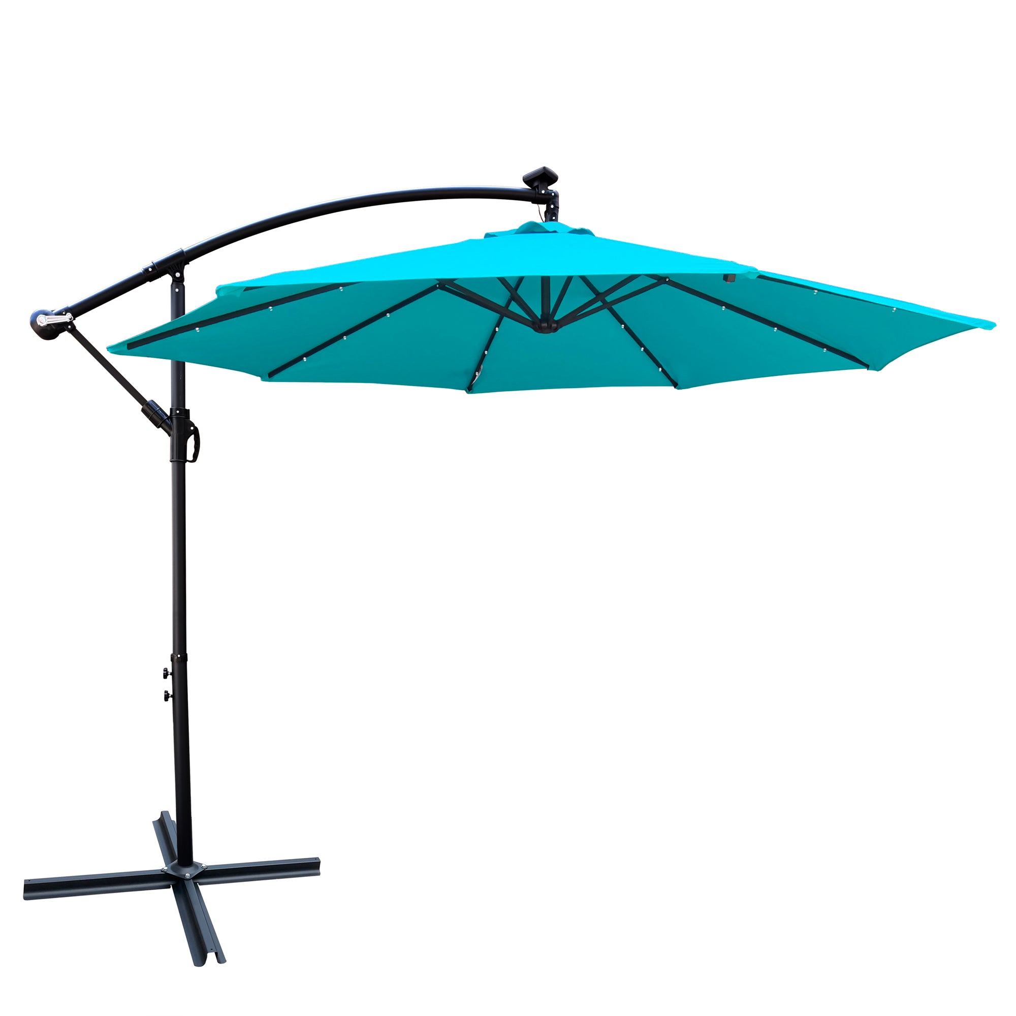 10 ft. Outdoor Patio Solar Powered LED Lighted Sun Shade Market Waterproof 8 Ribs Umbrella with Crank and Cross Base