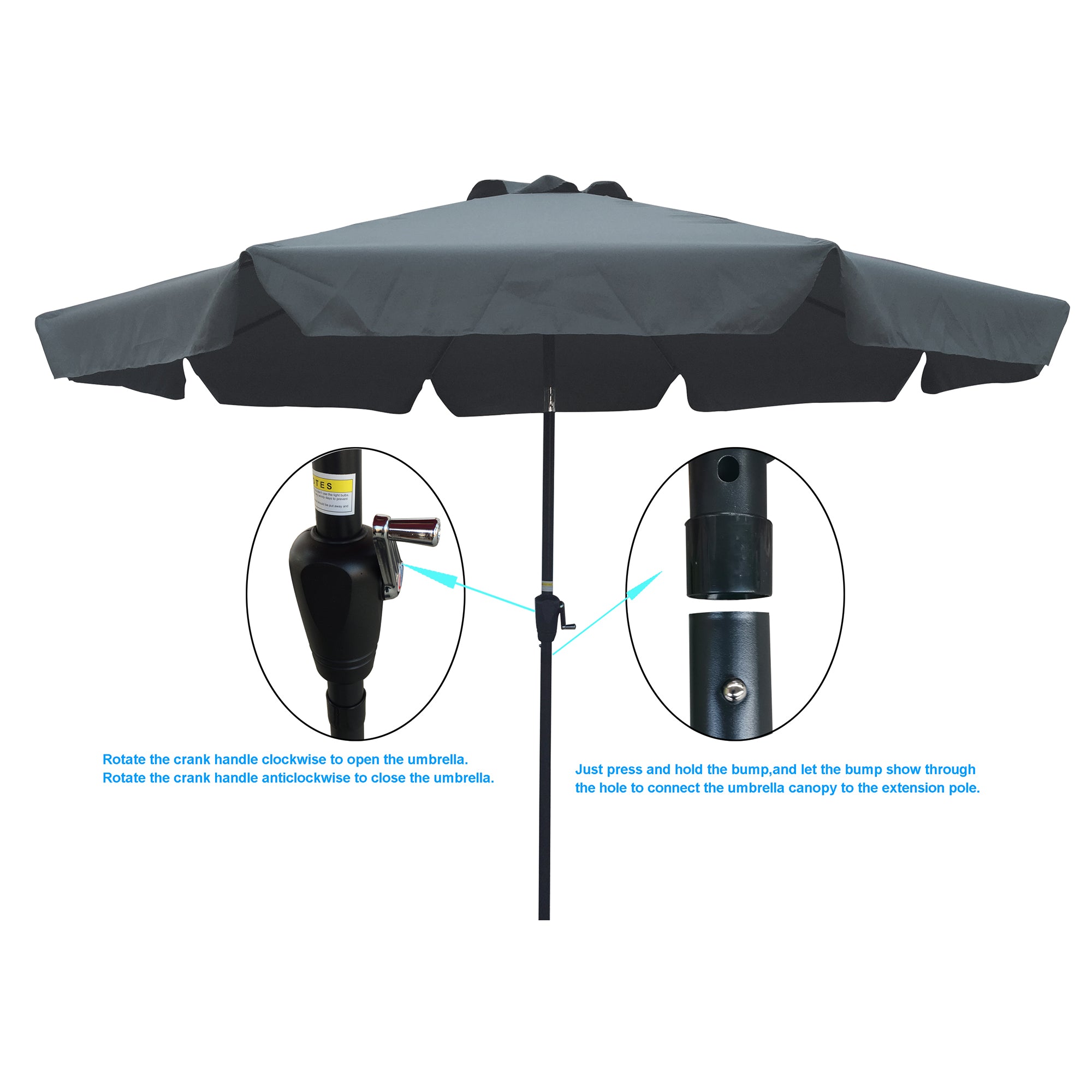 10 ft. Outdoor Patio Umbrella with 8pcs ribs and crank with Push Button Tilt