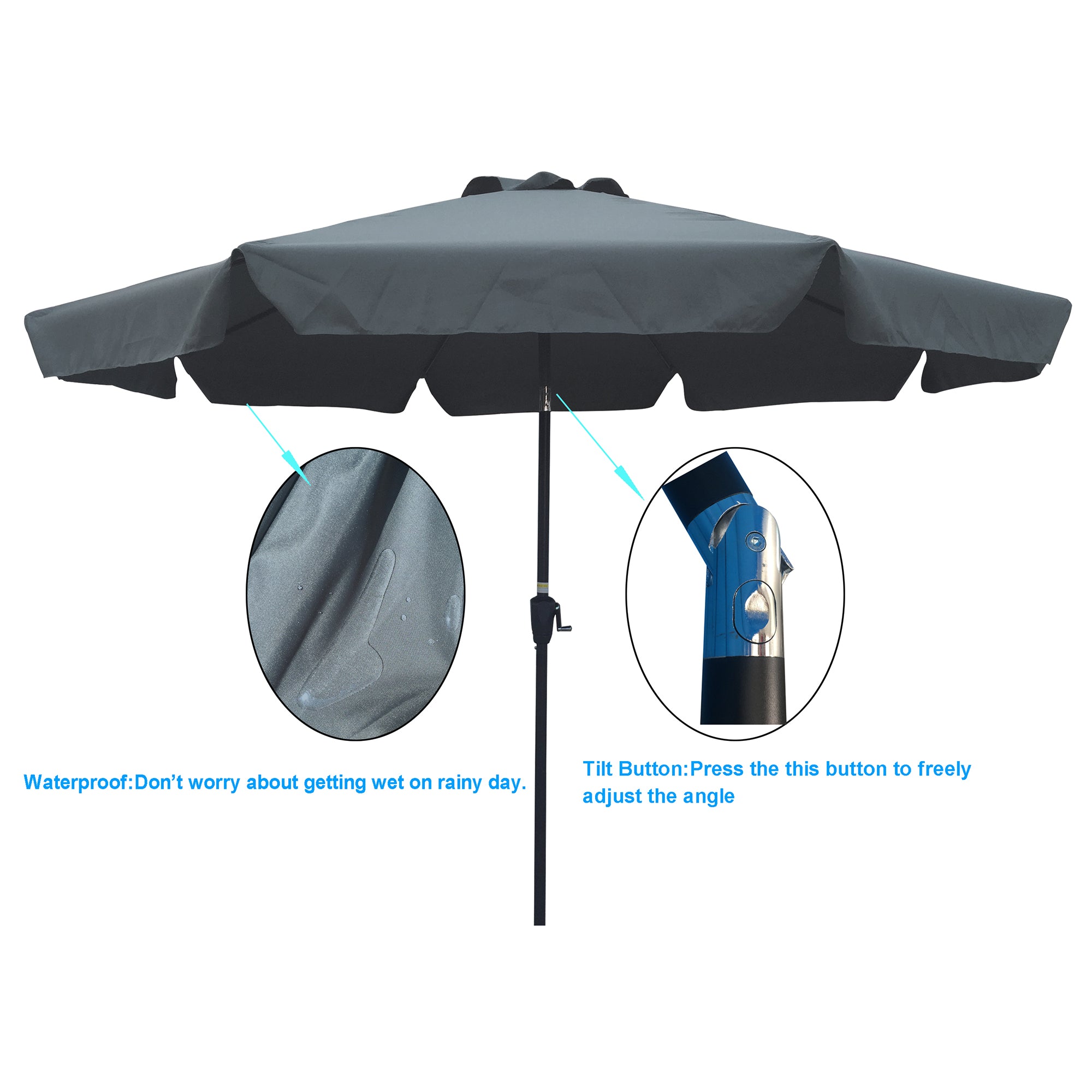 10 ft. Outdoor Patio Umbrella with 8pcs ribs and crank with Push Button Tilt