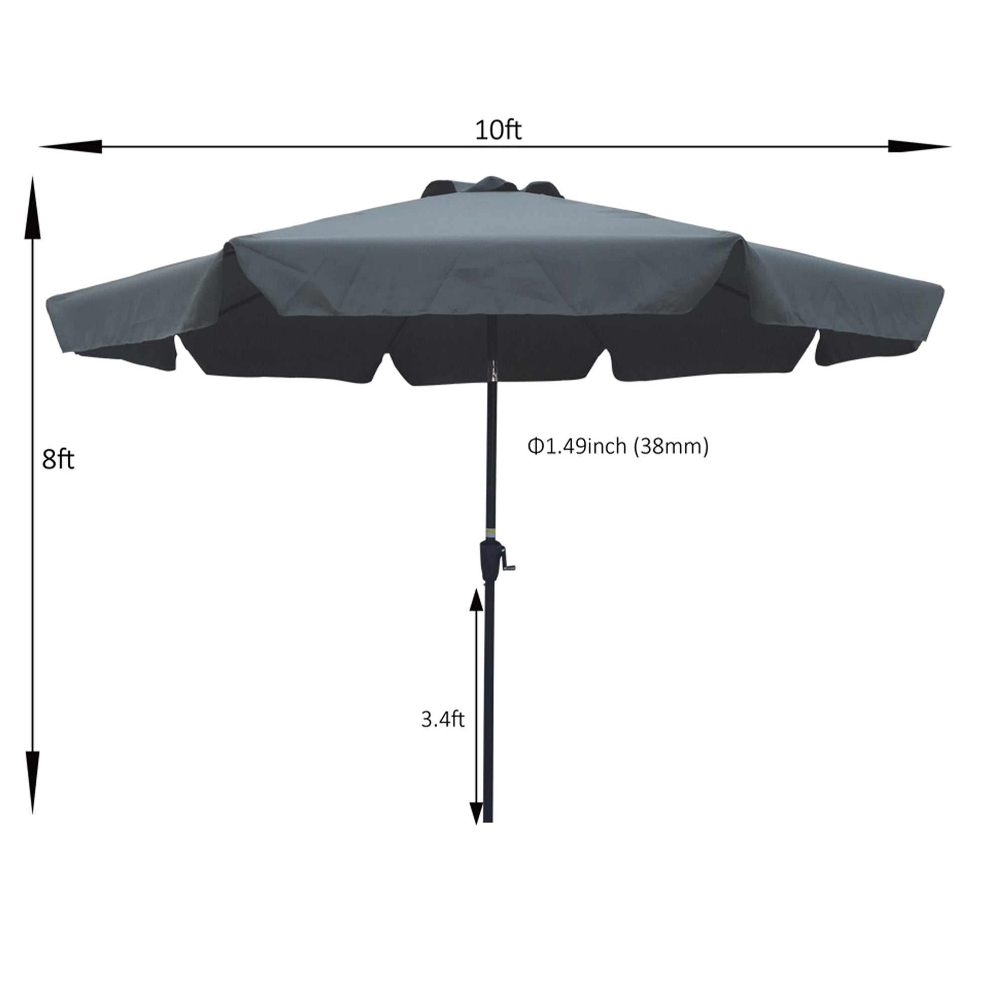 10 ft. Outdoor Patio Umbrella with 8pcs ribs and crank with Push Button Tilt