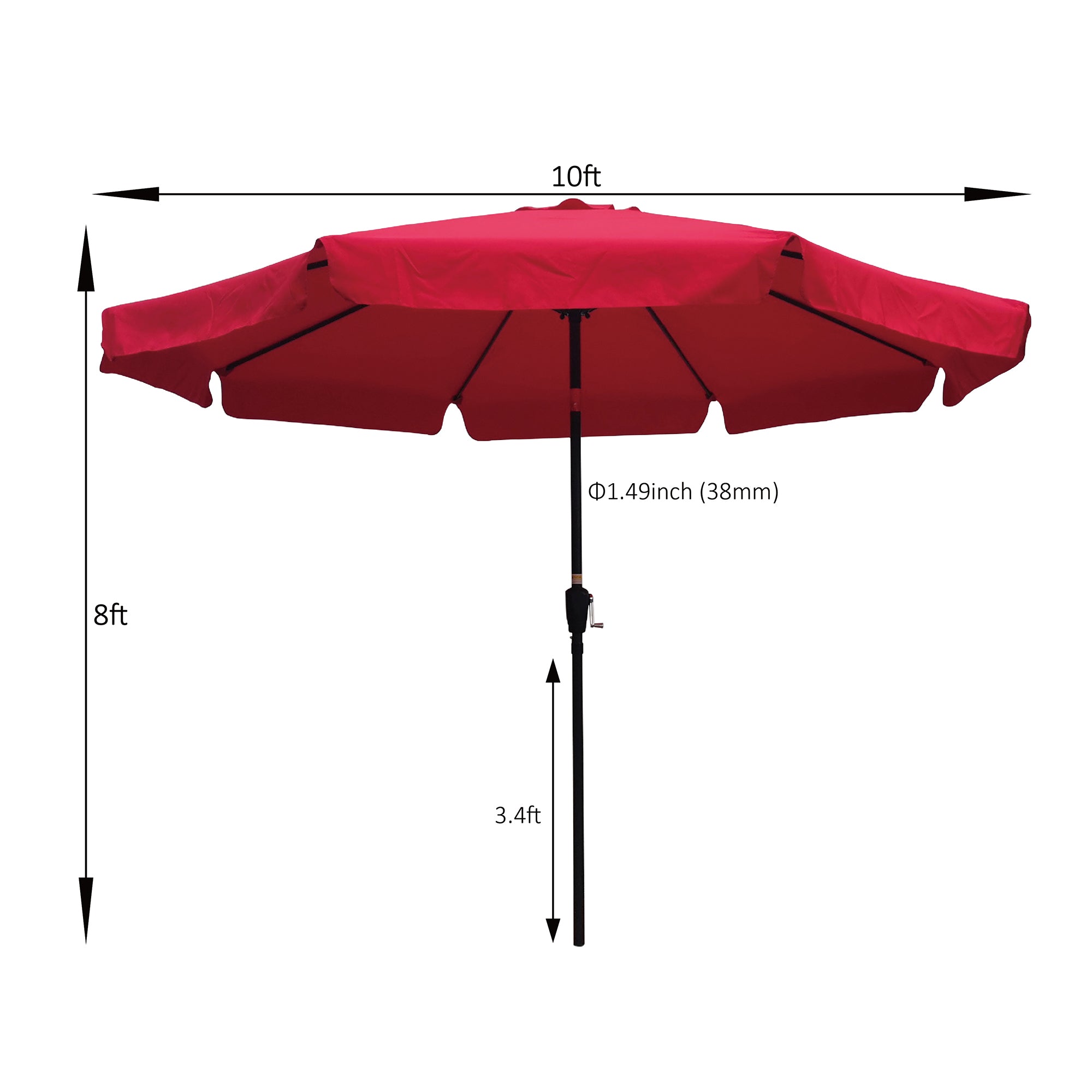 10 ft. Outdoor Patio Umbrella with 8pcs ribs and crank with Push Button Tilt