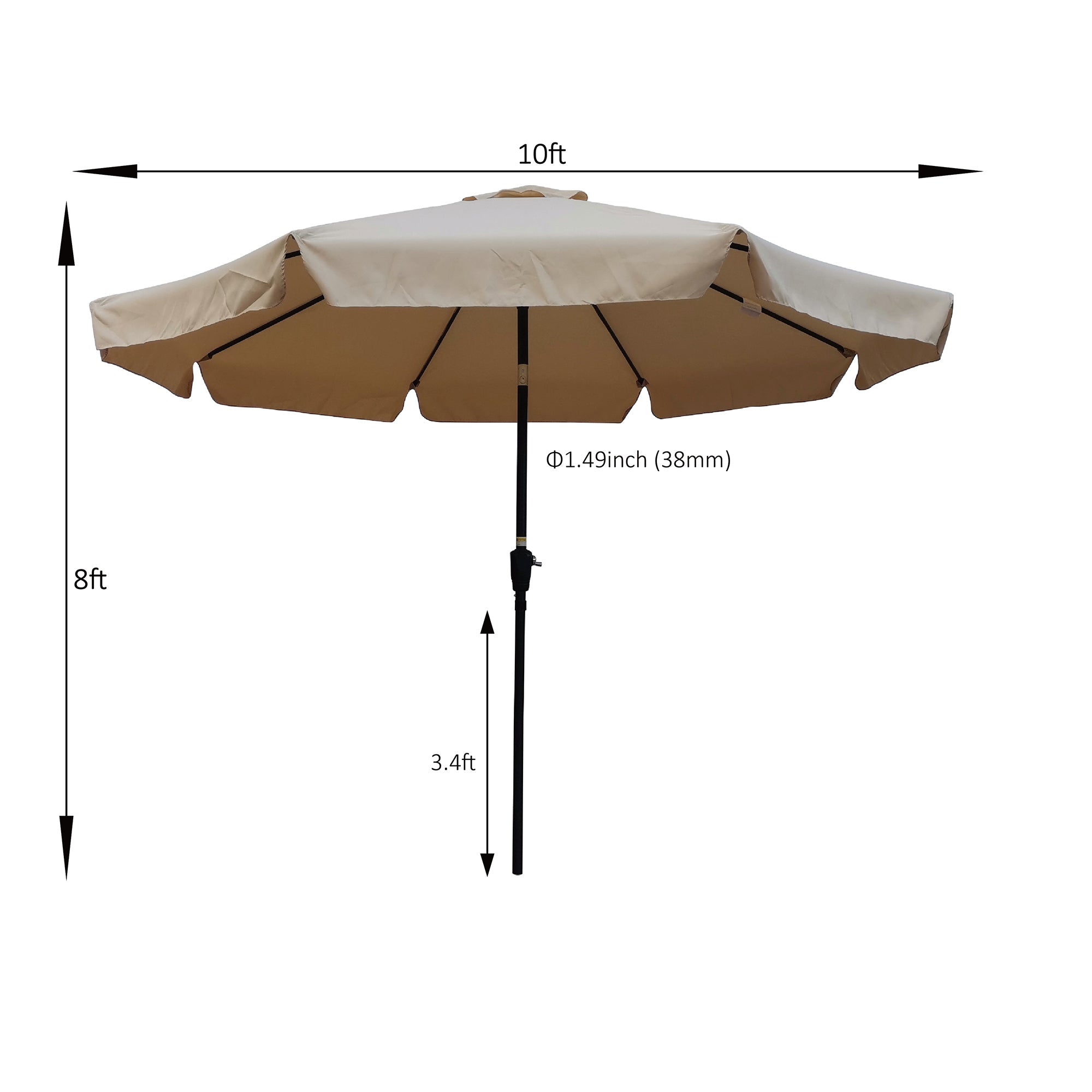 10 ft. Outdoor Patio Umbrella with 8pcs ribs and crank with Push Button Tilt