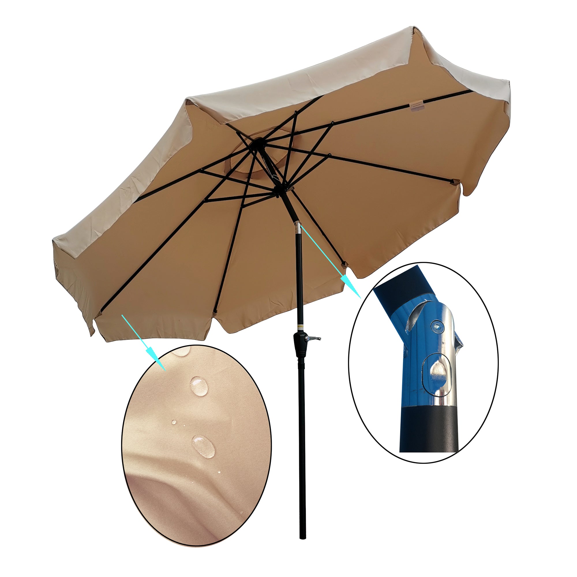 10 ft. Outdoor Patio Umbrella with 8pcs ribs and crank with Push Button Tilt