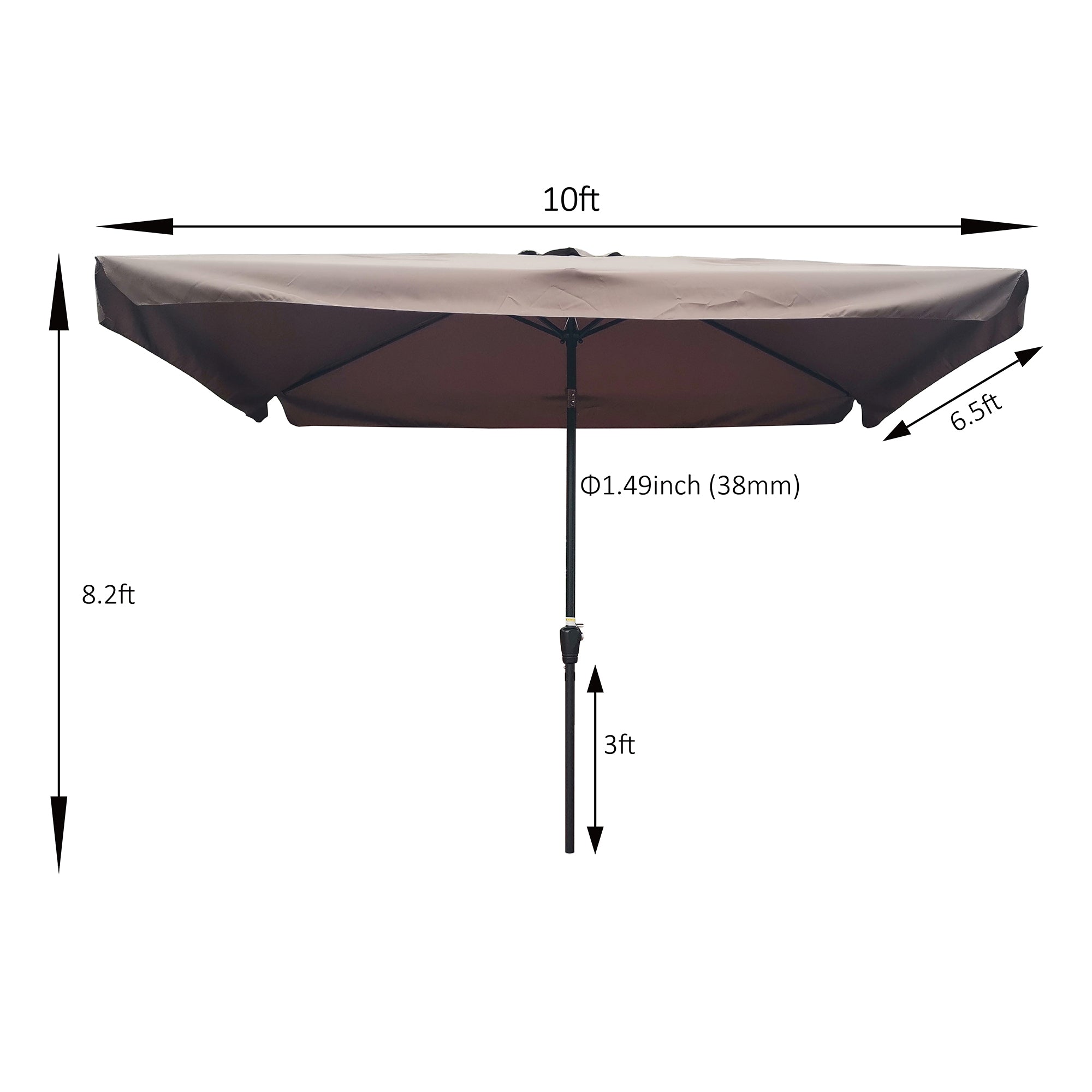 10' x 6.5' Outdoor Patio Waterproof Umbrella with Crank and Push Button Tilt