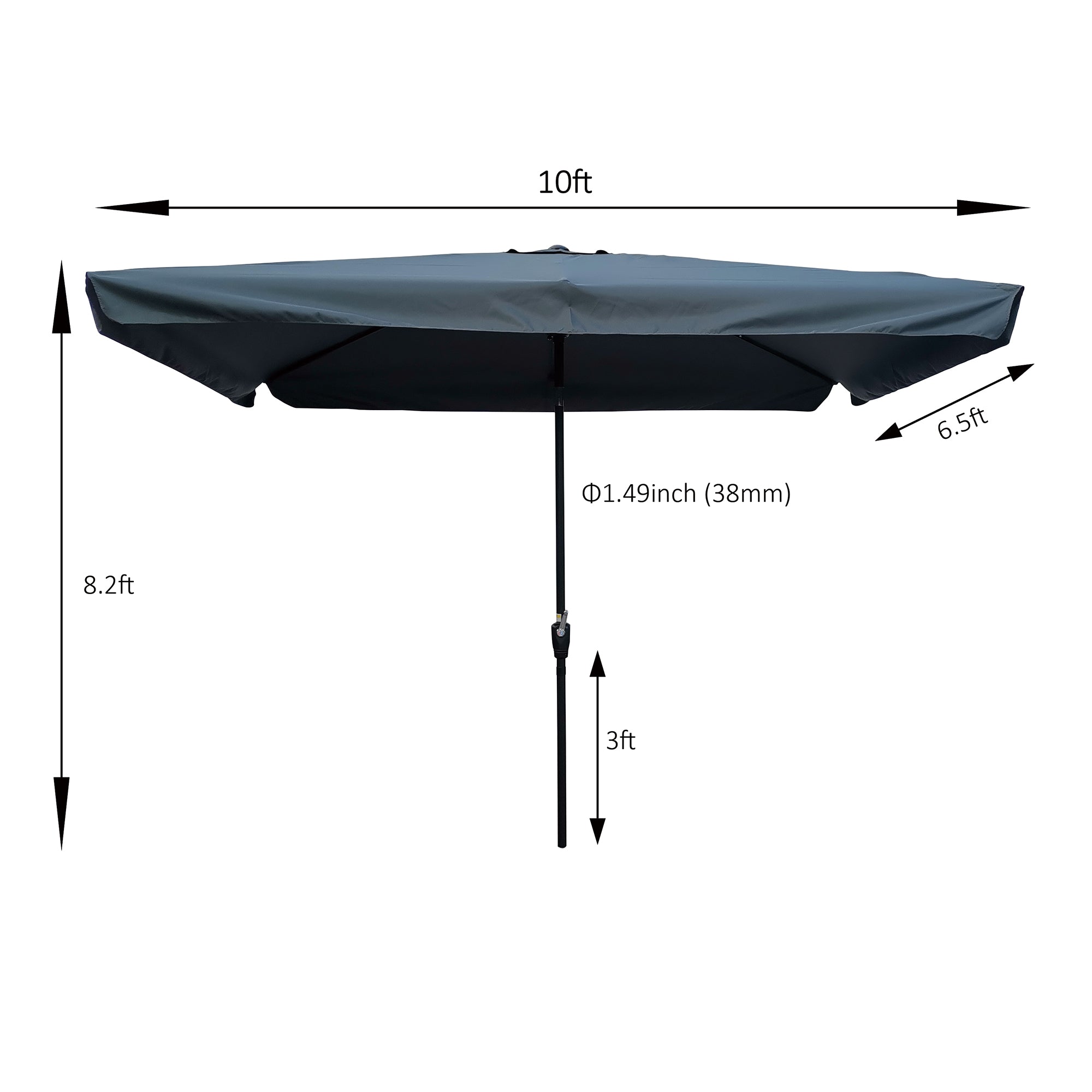 10' x 6.5' Outdoor Patio Waterproof Umbrella with Crank and Push Button Tilt