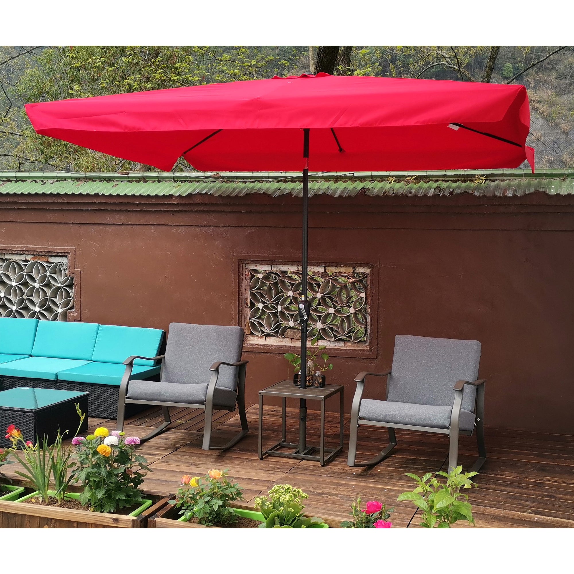 10' x 6.5' Outdoor Patio Waterproof Umbrella with Crank and Push Button Tilt