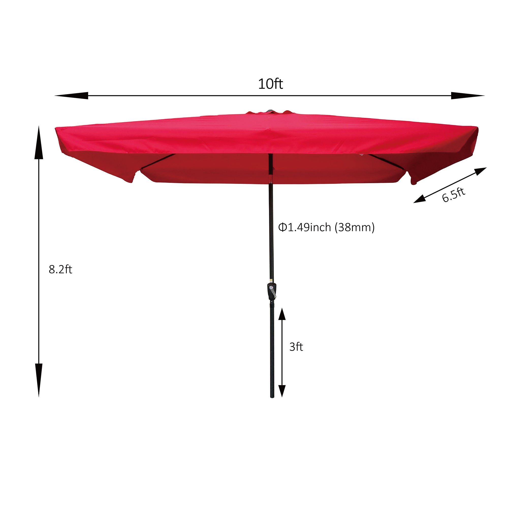 10' x 6.5' Outdoor Patio Waterproof Umbrella with Crank and Push Button Tilt