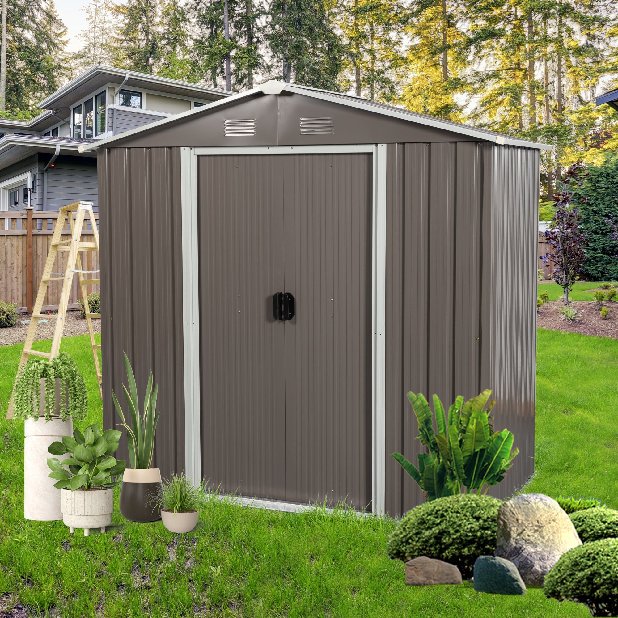 6 ft. W x 4 ft. D Outdoor Metal Storage Shed with Sliding Door (24 sq. ft.) BOWWCSTG01GR