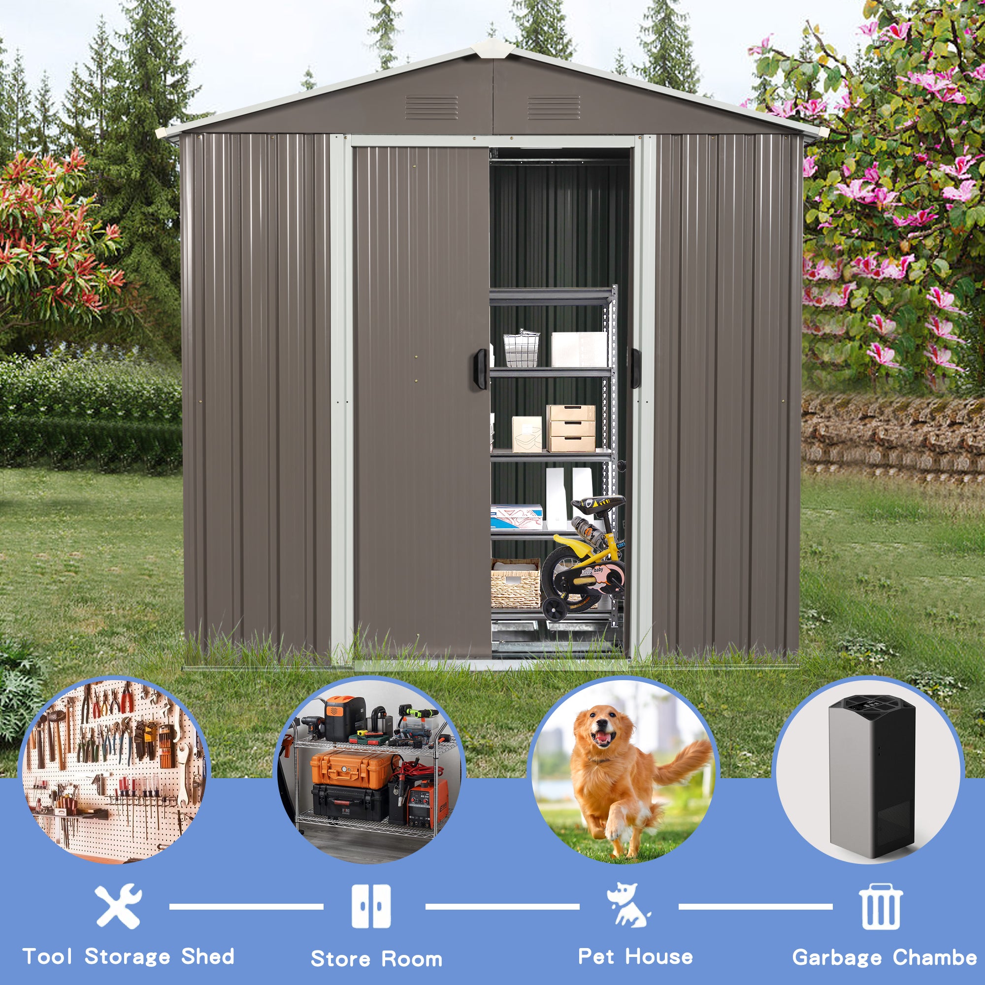 6 ft. W x 4 ft. D Outdoor Metal Storage Shed with Sliding Door (24 sq. ft.) BOWWCSTG01GR