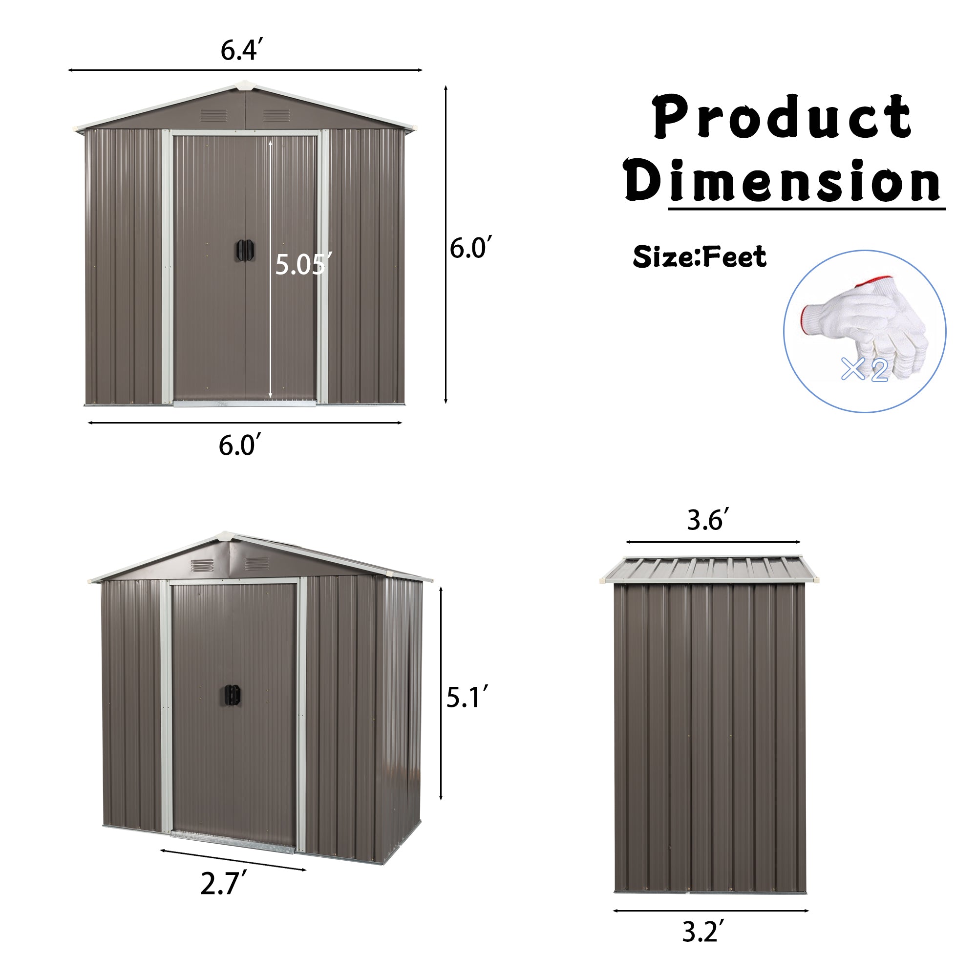 6 ft. W x 4 ft. D Outdoor Metal Storage Shed with Sliding Door (24 sq. ft.) BOWWCSTG01GR