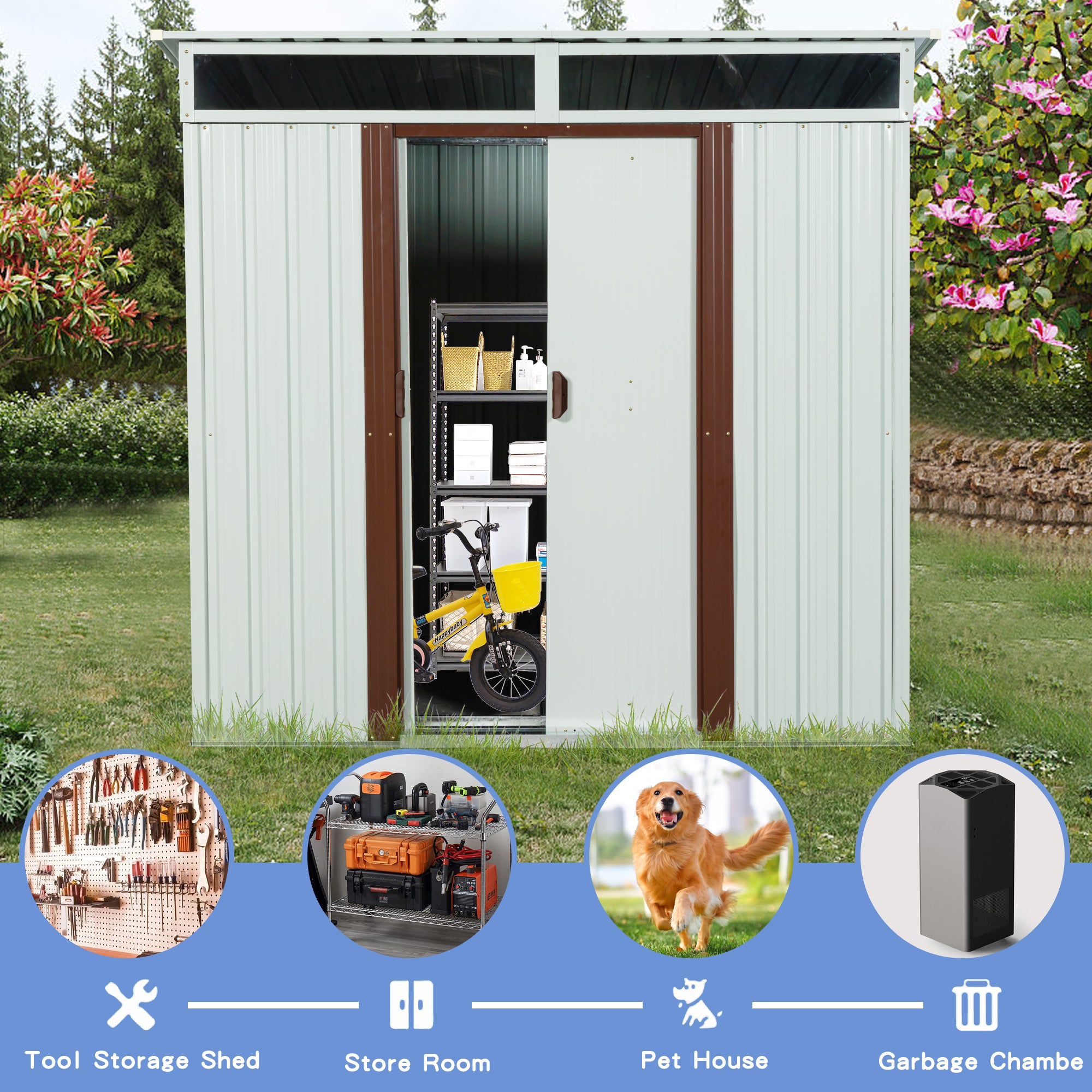 6 ft. x 5 ft. Outdoor Metal Storage Shed with Window, Sliding Door   BOWWCSTG08W