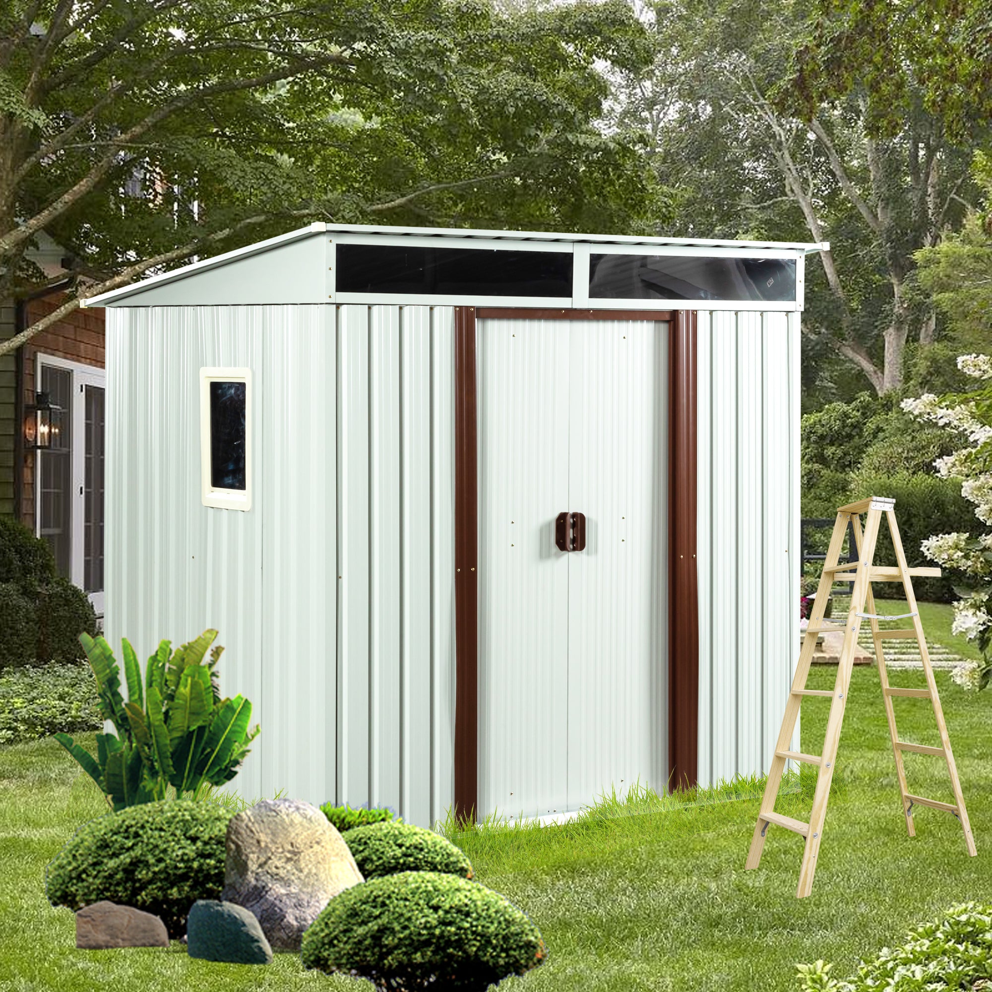 6 ft. x 5 ft. Outdoor Metal Storage Shed with Window, Sliding Door   BOWWCSTG08W