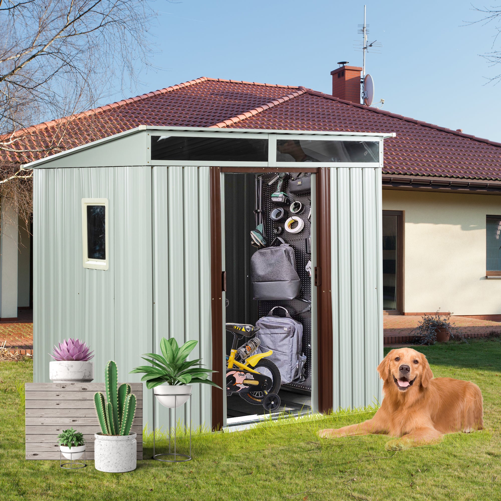 6 ft. x 5 ft. Outdoor Metal Storage Shed with Window, Sliding Door   BOWWCSTG08W